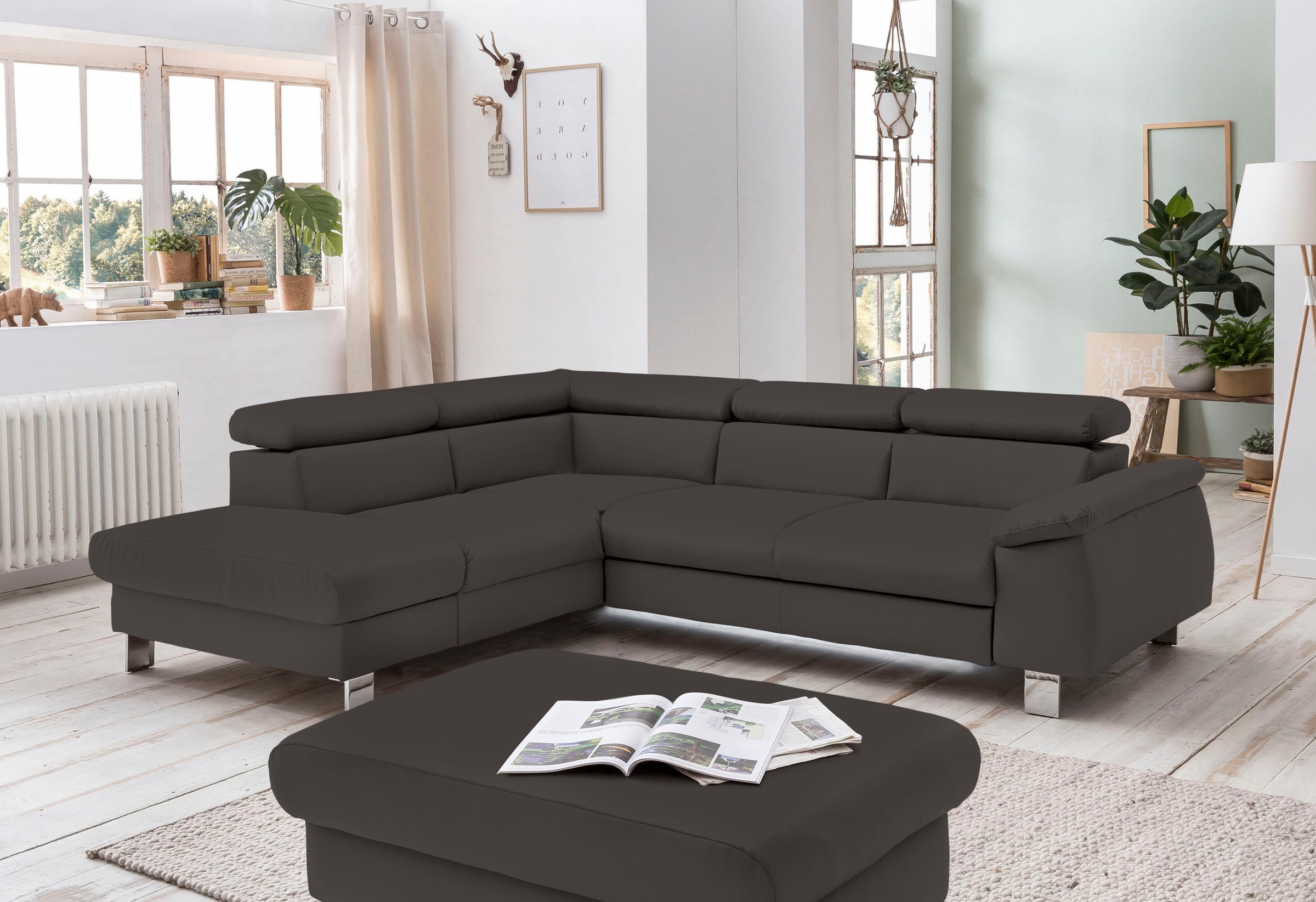 COTTA Ecksofa »Komaris L-Form mit Kopfteilverstellung«, wahlweise mit Bettfunktion, Bettkasten & Beleuchtung