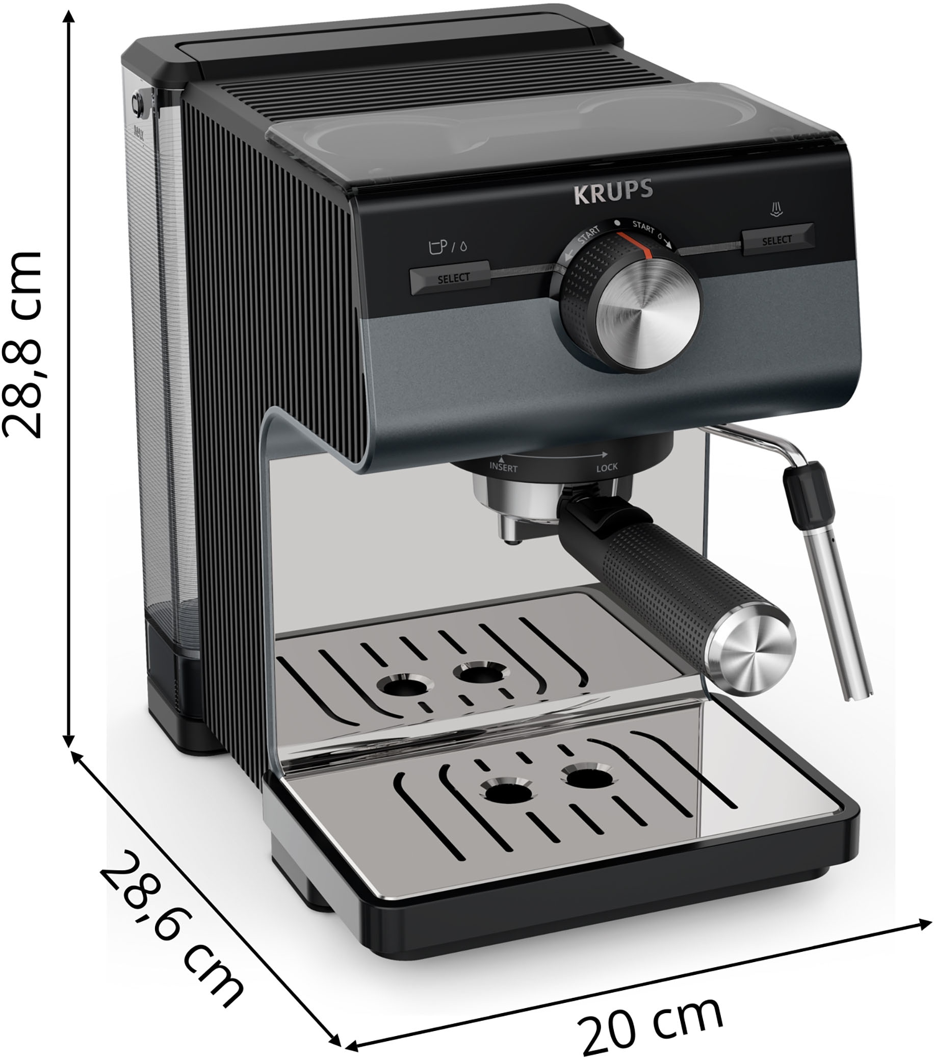 Krups Siebträgermaschine »XP384G Authentic+«, intuitives Bedienfeld, Milch-Aufschäumdüse, 3 Siebeinsätze