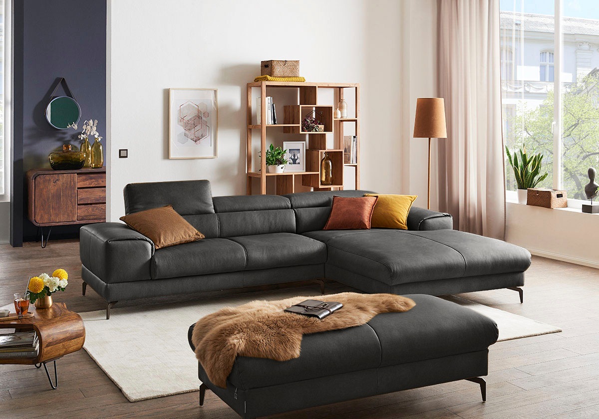 W.SCHILLIG Ecksofa »piedroo, Designsofa mit tollem Sitzkomfort, elegant und bequem, L-Form«, Kopfteilverstellung, wahlweise mit Sitztiefenverstellung, Breite 303cm