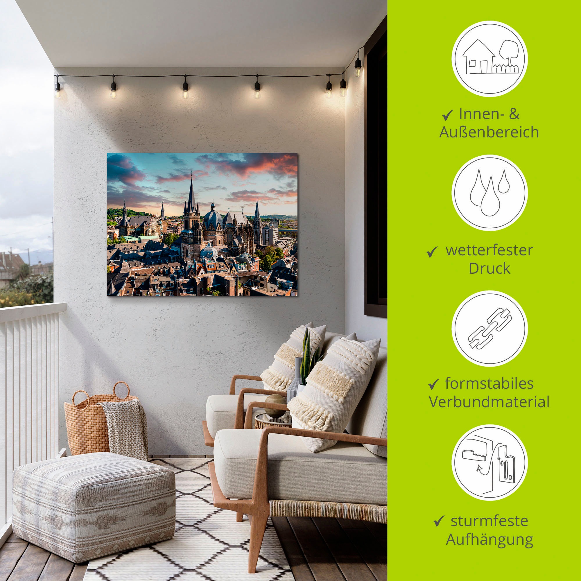 Artland Alu-Dibond-Druck »Aachen Panorama I«, Deutschland, (1 St.), für Innen- und Außenbereich geeignet, Outdoorbild