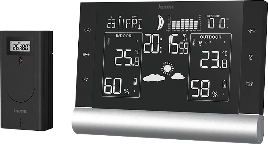 Funkwetterstation mit Außensensor/Innen-/Außentemperatur/Mondphase  Thermometer Hygrometer