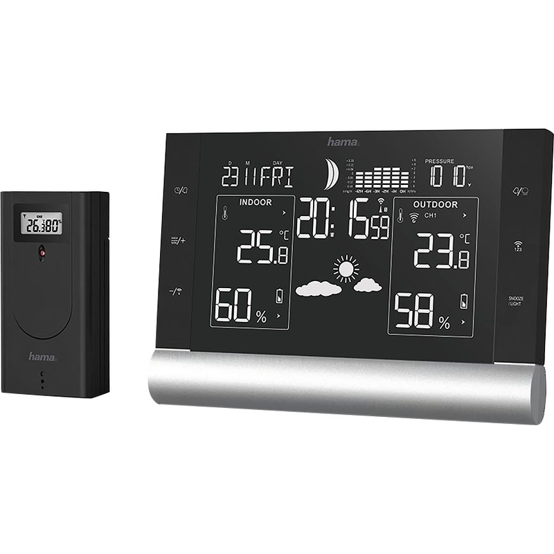 HAMA Wetterstation »Funkuhr Black Line Plus« () inkl. Funk-Außensensor schwarz Taupunkt-Anzeige - Verhältnis Wasser/Temperatur in der Luft