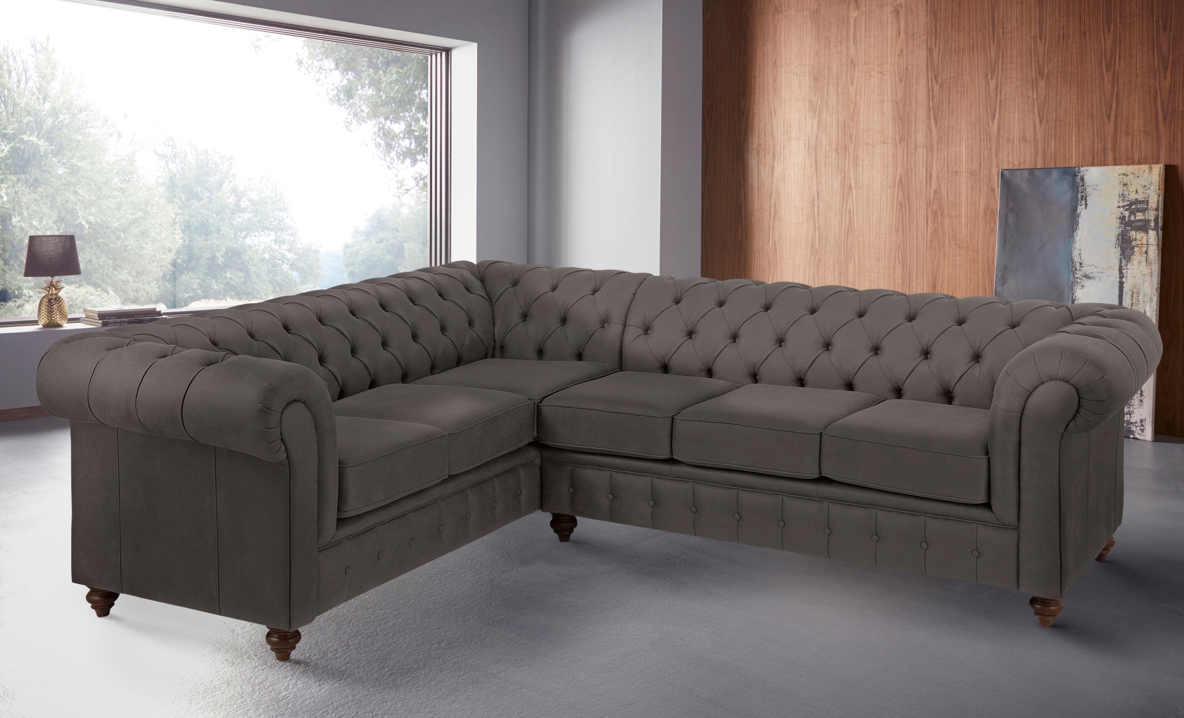 Home affaire Chesterfield-Sofa »Chesterfield Ecksofa, auch in Leder L-Form«, hochwertige Knopfheftung, langer Schenkel links oder rechts wählbar