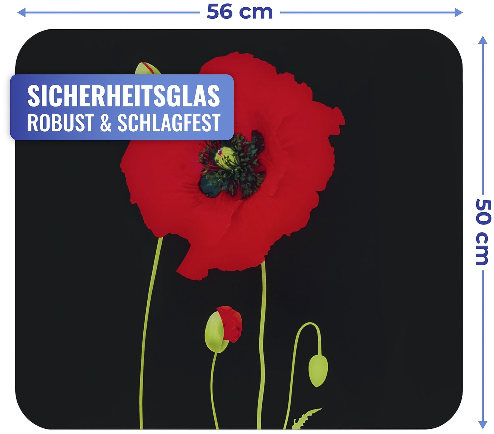 Maximex Herd-Abdeckplatte »Multi Modell Mohn«, Spritzschutz, Herdblende, Schneidbrett, für Glaskeramik-Kochfelder