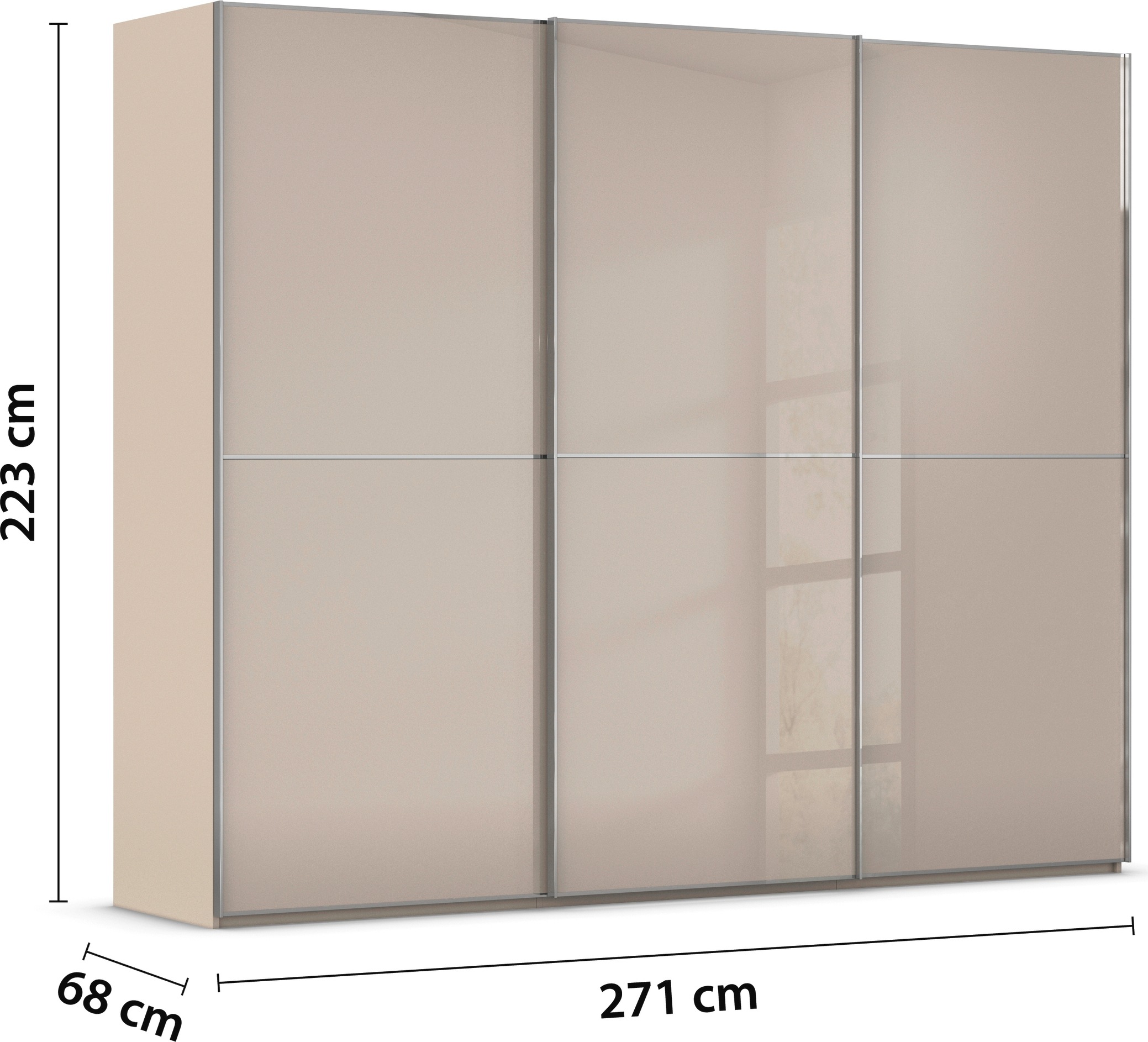 rauch Schwebetürenschrank »Kleiderschrank Schrank Garderobe Schlafzimmerschrank SCALE-DUO«, edle zweigeteilte Türen Glas-Front mit 3 Zierleisten MADE IN GERMANY