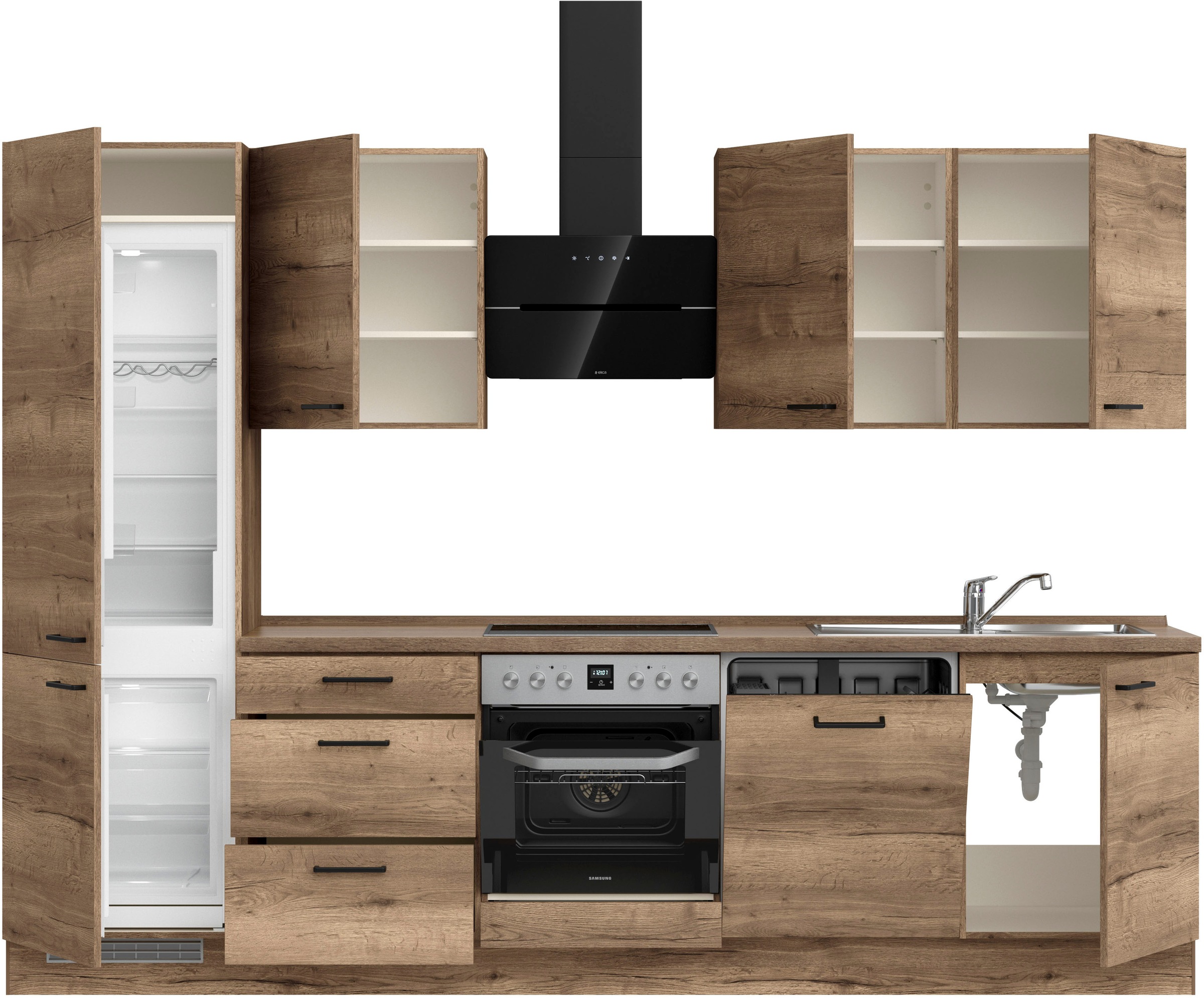 nobilia® Küchenzeile »"Structura II"« vormontiert, Ausrichtung wählbar, Breite 300 cm, wahlw. mit E-Geräten