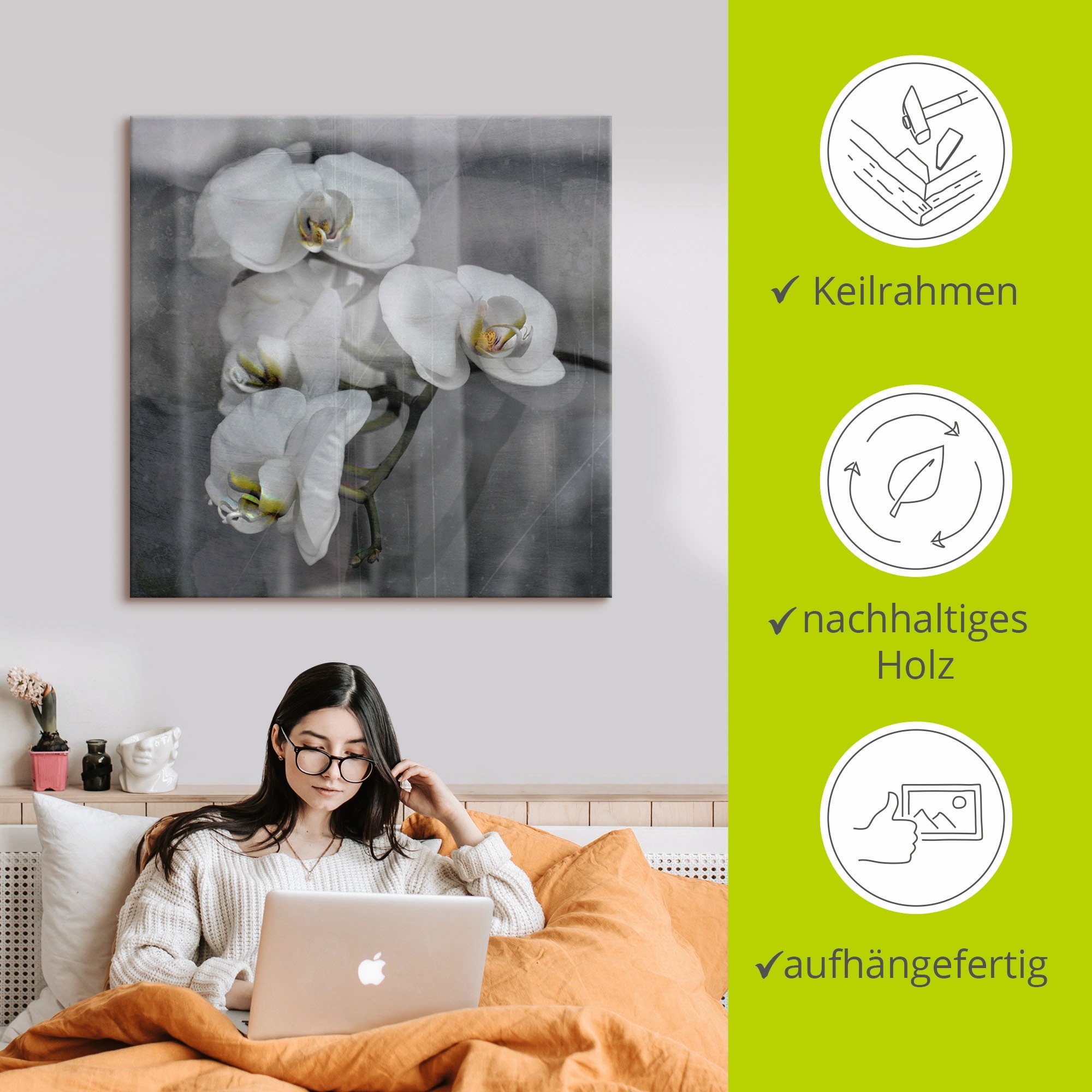 Artland Leinwandbild »Weisse Orchideen - white Orchid« Blumen 1 Stk. tlg. auf Holzrahmen gespannt