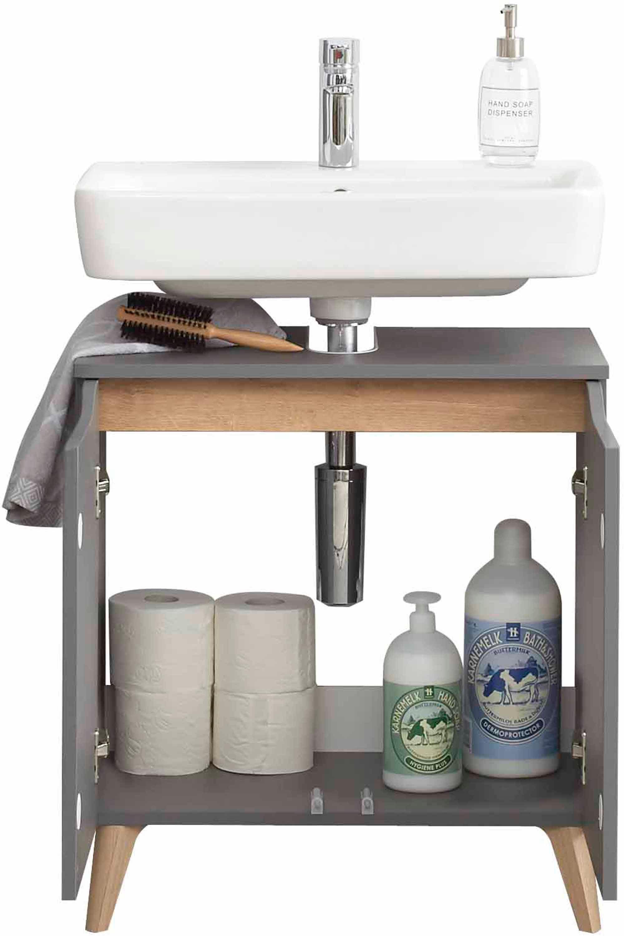 Saphir Badmöbel-Set »Quickset 2-teilig, Waschbeckenunterschrank mit LED-Spiegel«, (2 St.), Waschplatz 60 cm breit, inkl. Türdämpfer, 2 Türen, Bad-Set