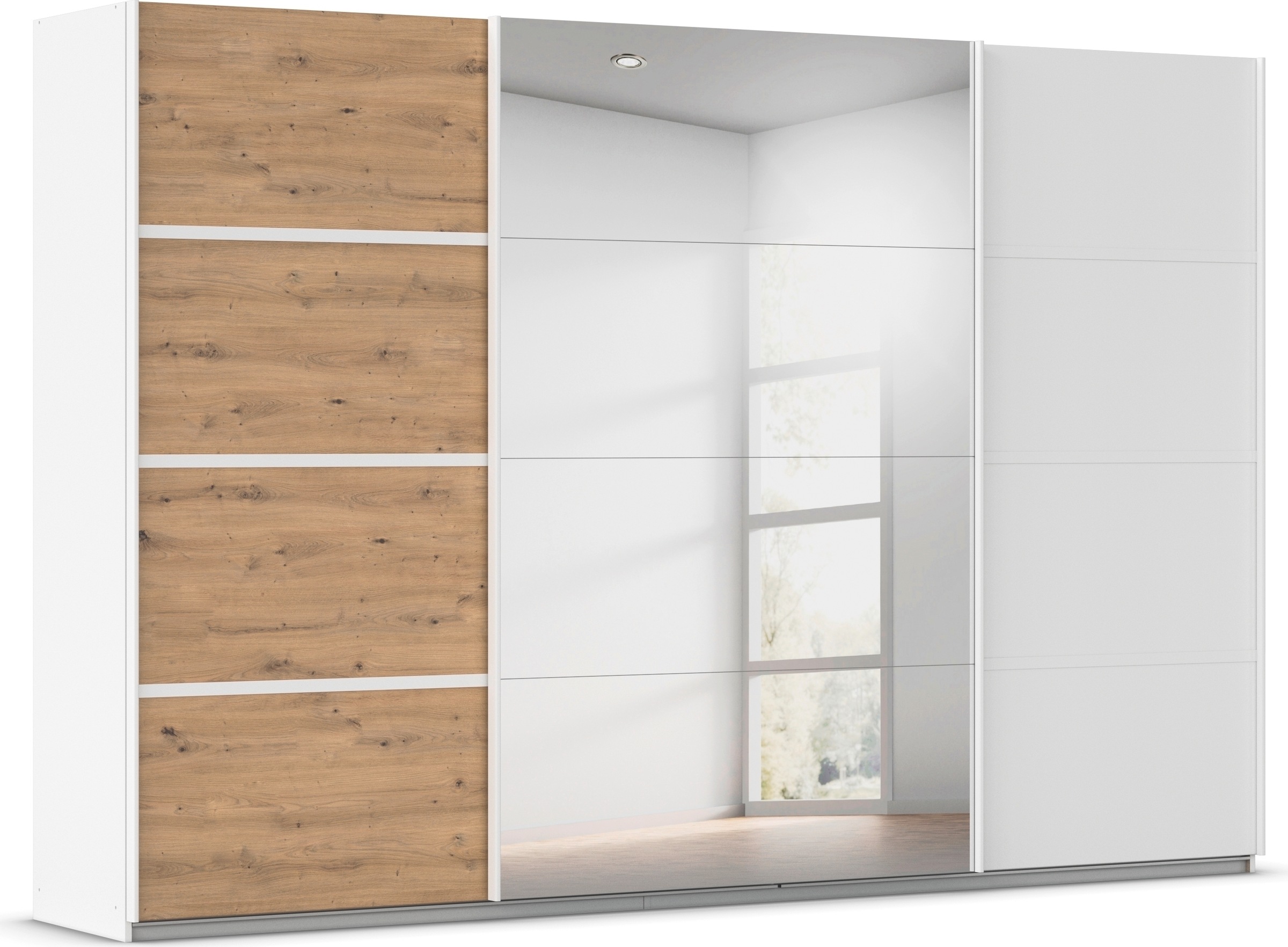 rauch Kleiderschrank »Schwebetürenschrank OTTO´s Choice Garderobe Schrank TOP ANGEBOT Avola«, (in 3 verschiedenen Ausstattungen BASIC/CLASSIC/PREMIUM inkl. Spiegel), mit eleganten Zierleisten in Chrom, Schwarz oder Weiß MADE IN GERMANY