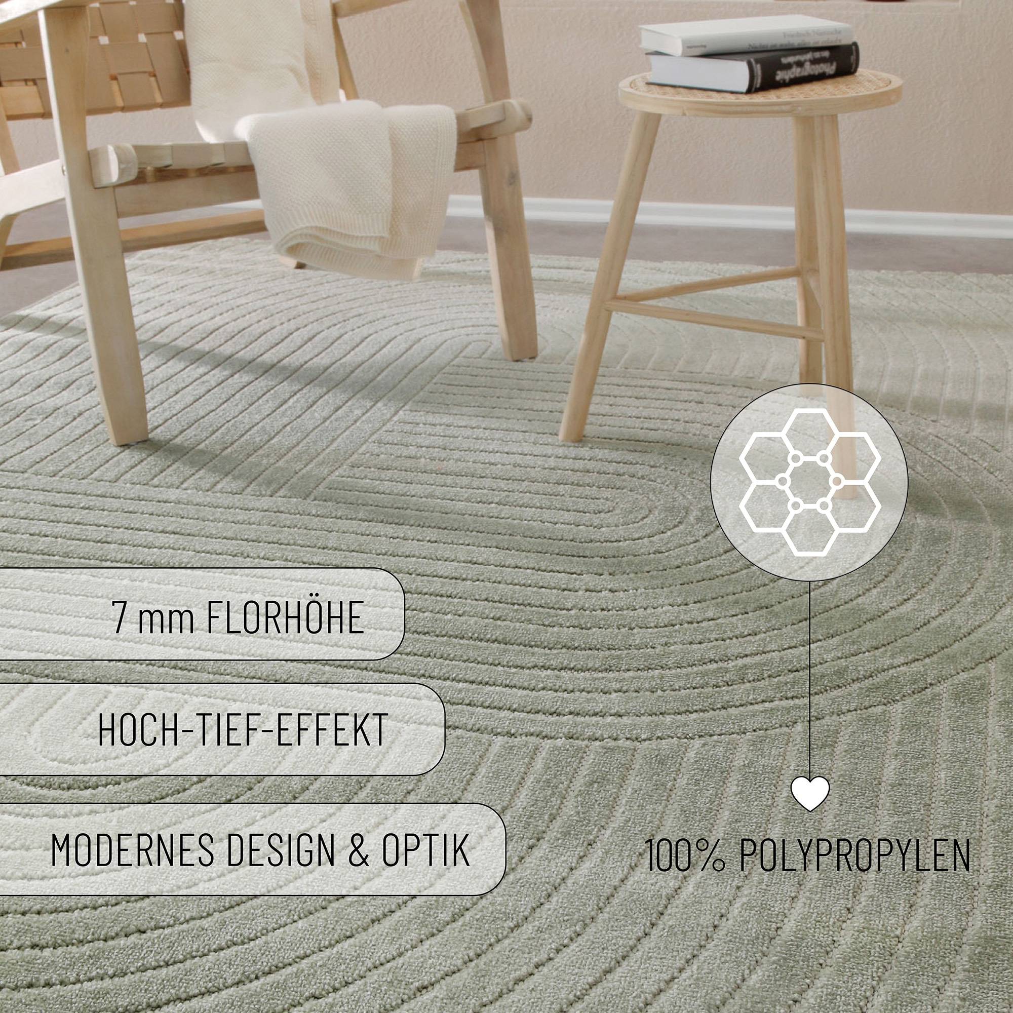 Wecon home Outdoorteppich »Bacalar«, rechteckig, 5 mm Höhe, Innen & Außen, robust, pflegeleicht, 3D-Optik, wetterfest, waschbar
