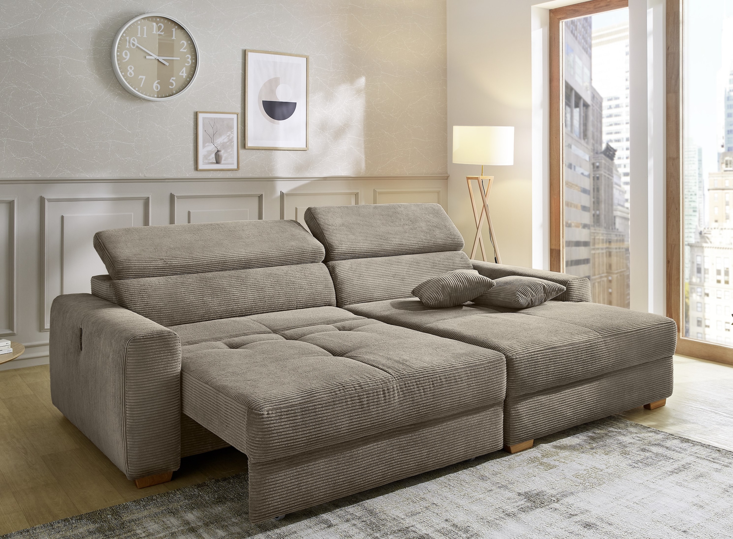 Jockenhöfer Gruppe Ecksofa »Slider, L-Form, 140kg Belastbarkeit je Sitzplatz«, elektromotorische Sitztiefenverstellung,USB-Ladeports,mit Kopfstützen