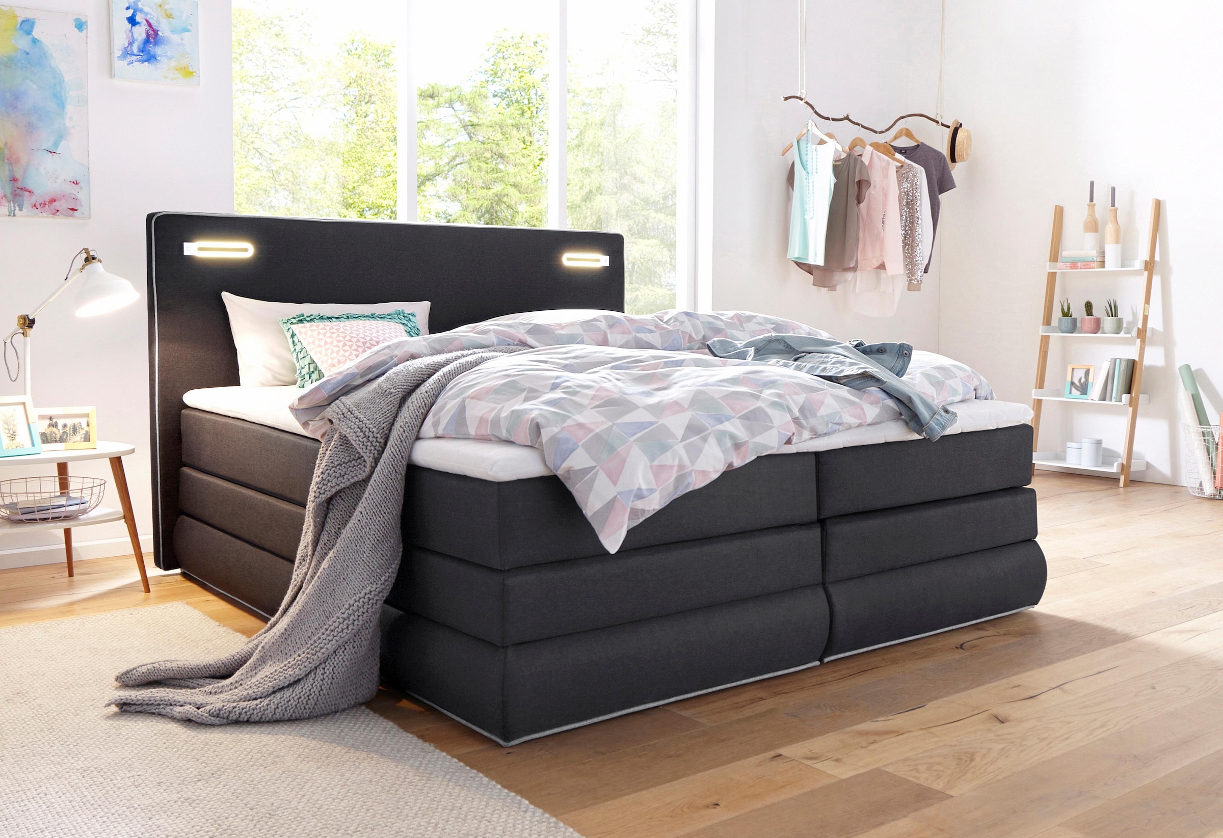 COLLECTION AB Boxspringbett »Ninoni«, inkl. Bettkasten, Topper und wahlweise mit LED-Beleuchtung
