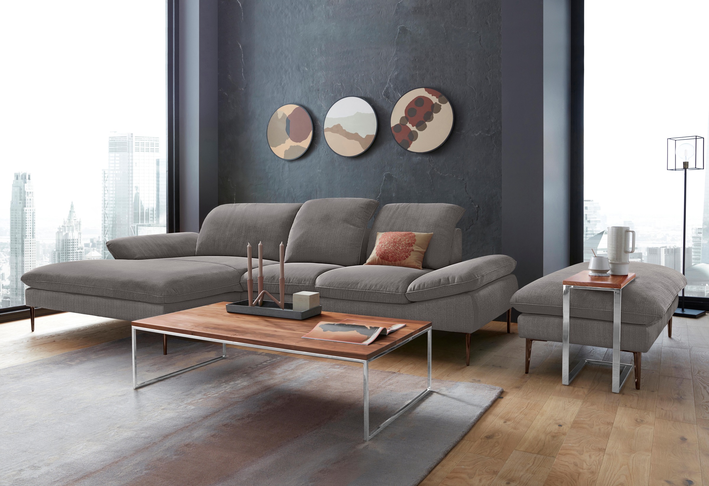 W.SCHILLIG Ecksofa »enjoy&MORE, Designsofa, bequem, zeitlos und elegant, L-Form«, Sitztiefenverstellung, Füße bronze pulverbeschichtet, Breite 310 cm