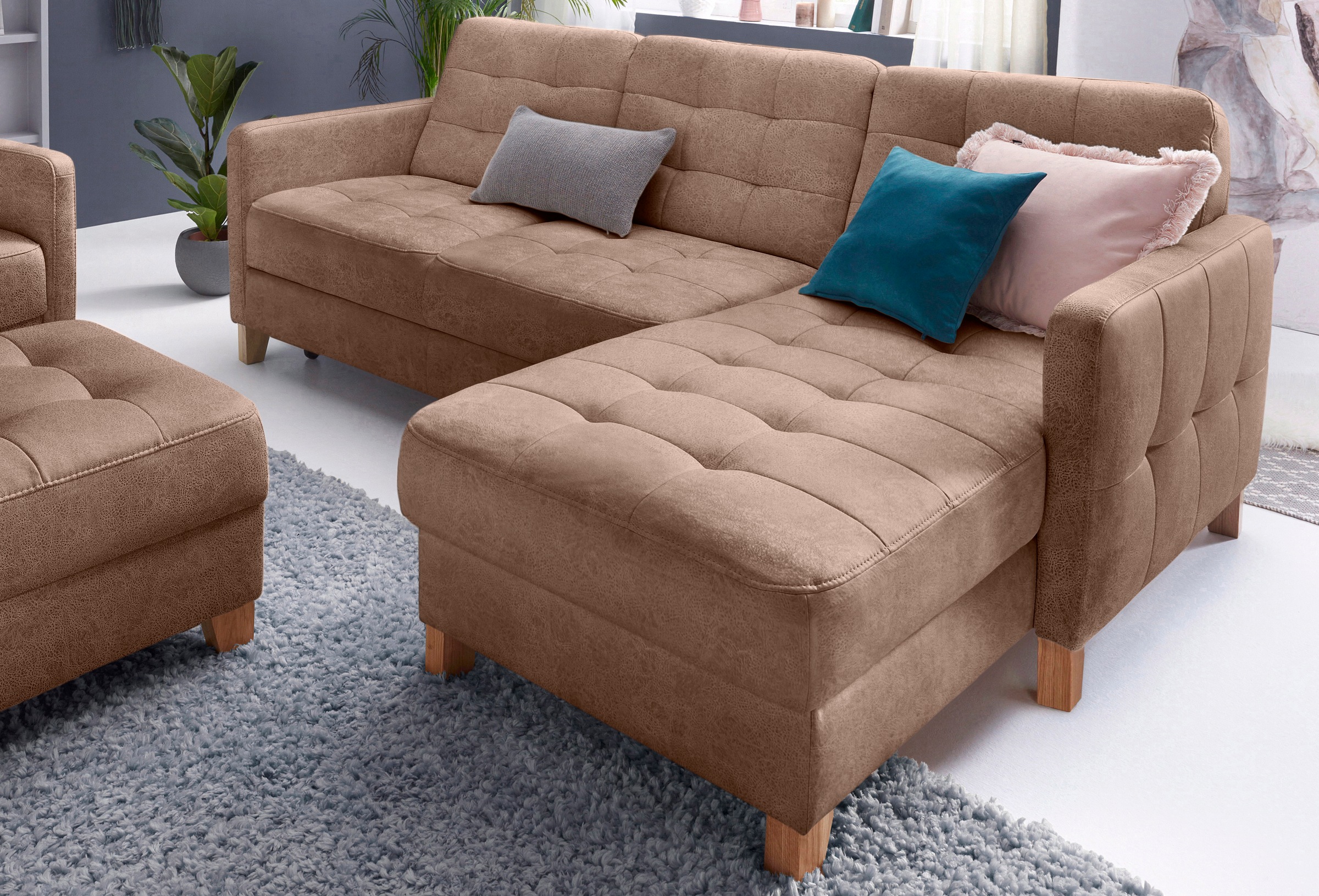 exxpo - sofa fashion Ecksofa »Elio, kompakt und komfortabel, bequem und zeitloses Design, L-Form«, wahlweise mit Bettfunktion