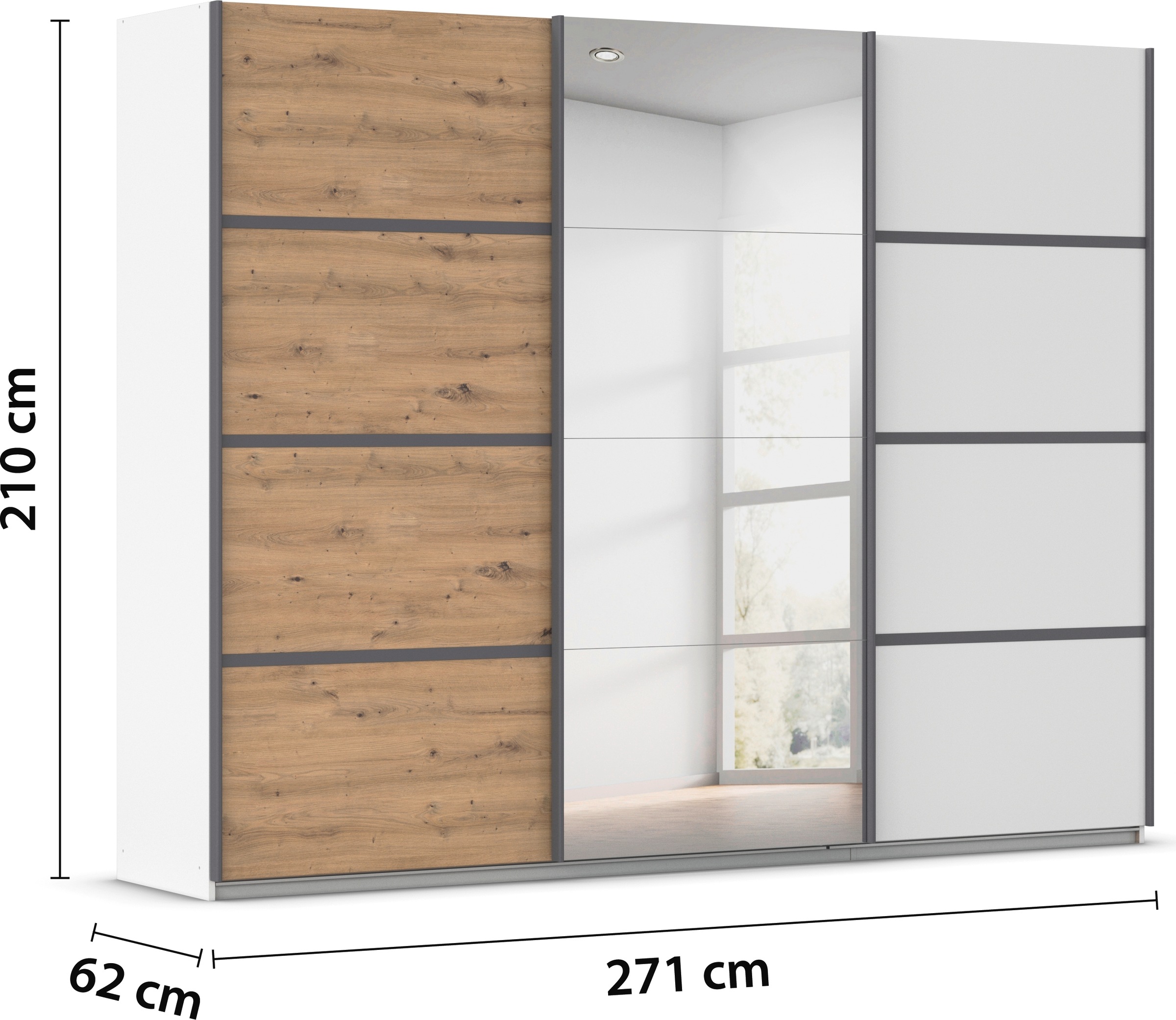 rauch Kleiderschrank »Schwebetürenschrank OTTO´s Choice Garderobe Schrank TOP ANGEBOT Avola«, (in 3 verschiedenen Ausstattungen BASIC/CLASSIC/PREMIUM inkl. Spiegel), mit eleganten Zierleisten in Chrom, Schwarz oder Weiß MADE IN GERMANY