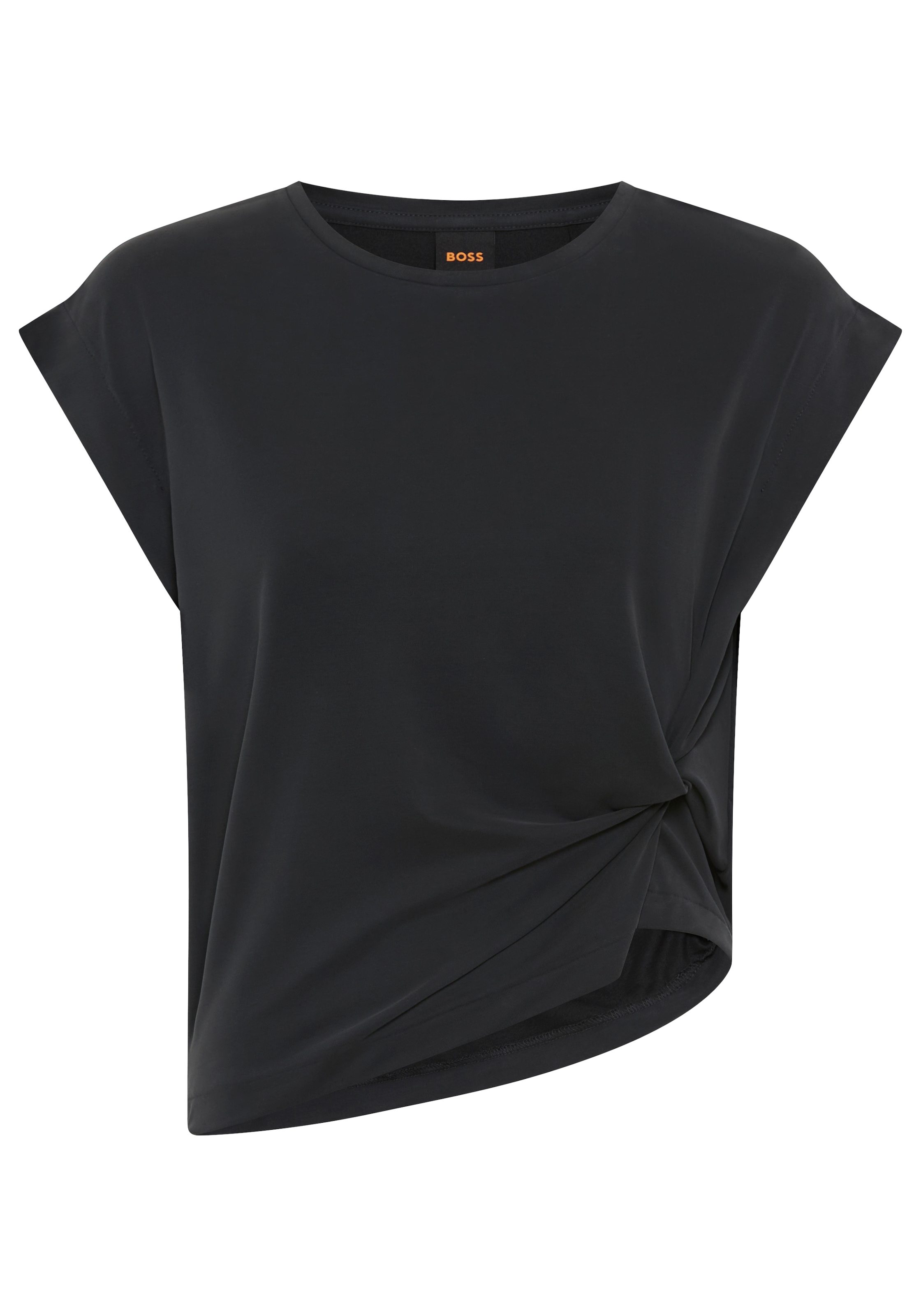BOSS ORANGE Kurzarmshirt »Ebony Premium Damenmode« mit Wickel-Detail, Rundhals