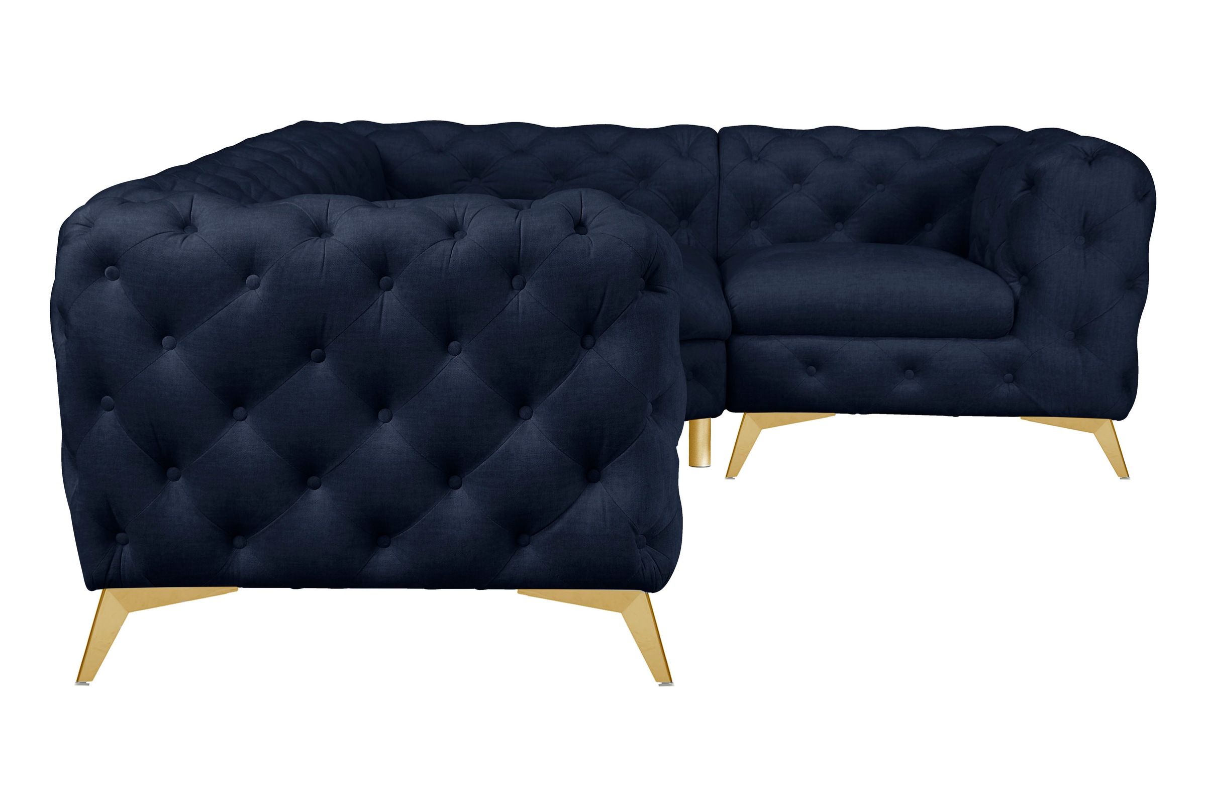 Leonique Chesterfield-Sofa »Ecksofa GLYNIS L-Form mit Wellenunterfederung, Maße B/T/H 264/204/75cm«, aufwändige Knopfheftung, moderne Chesterfield Optik, Fußfarbe wählbar