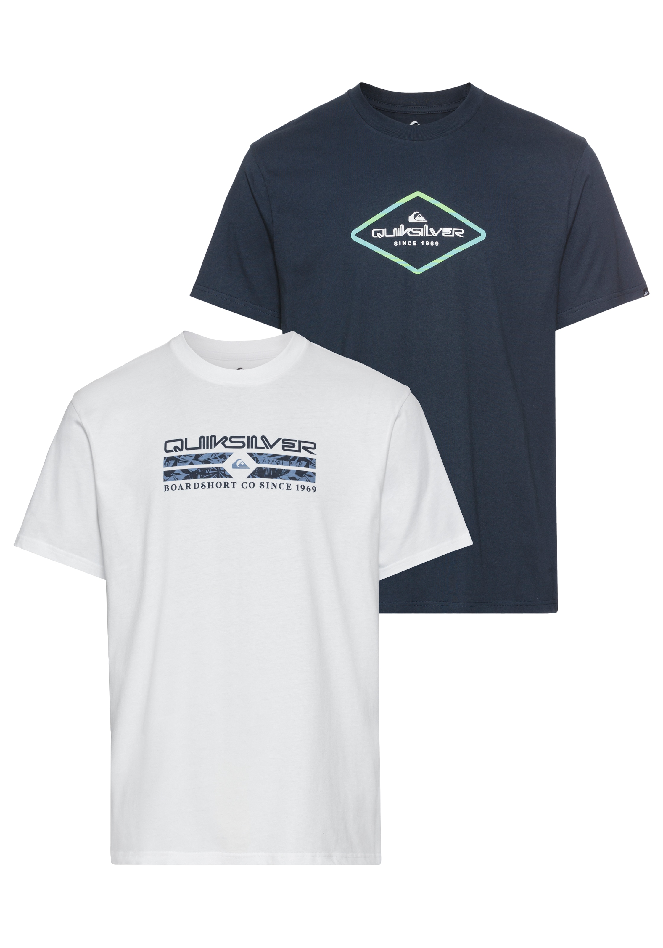 QUIKSILVER T-Shirt »NATUREMAD INSID QUA SHORT SLEEVE PACK YM« 2 Stk. tlg. Doppelpack T-Shirt mit Print, 2 Stück weiß + navy L L T-Shirt Doppelpack...