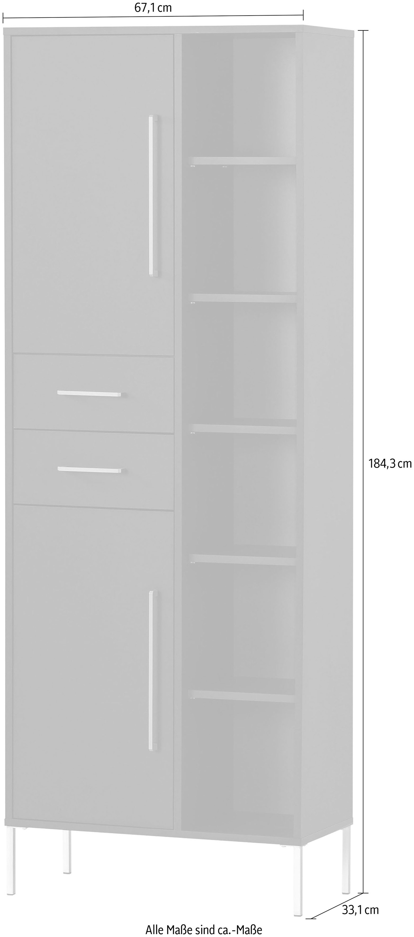 welltime Hochschrank »Kent mit goldfarbenen Griffen«, Breite 67,1 cm, made in Germany