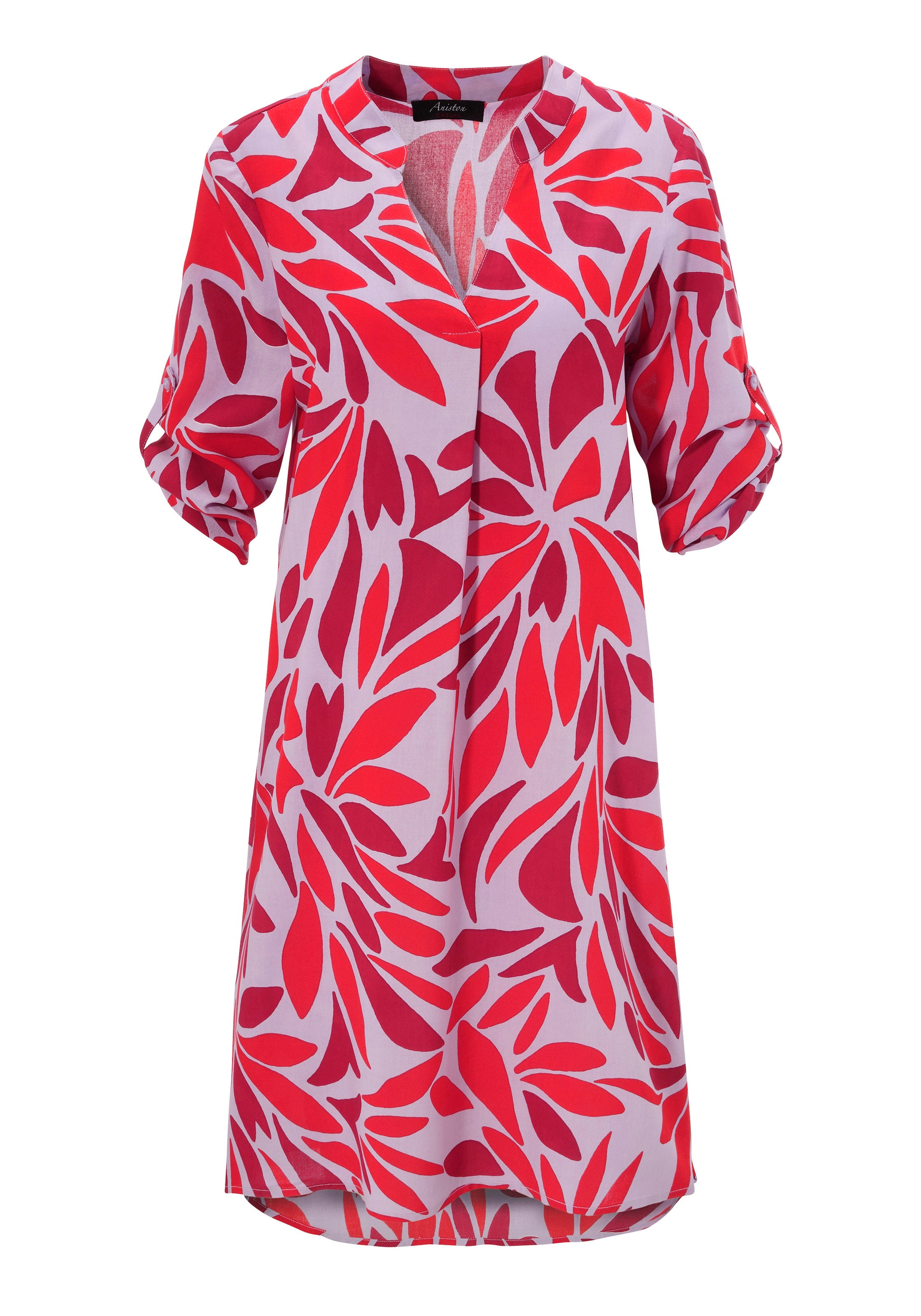 Aniston CASUAL Blusenkleid, mit farbharmonischen, grafischen Blätterdruck