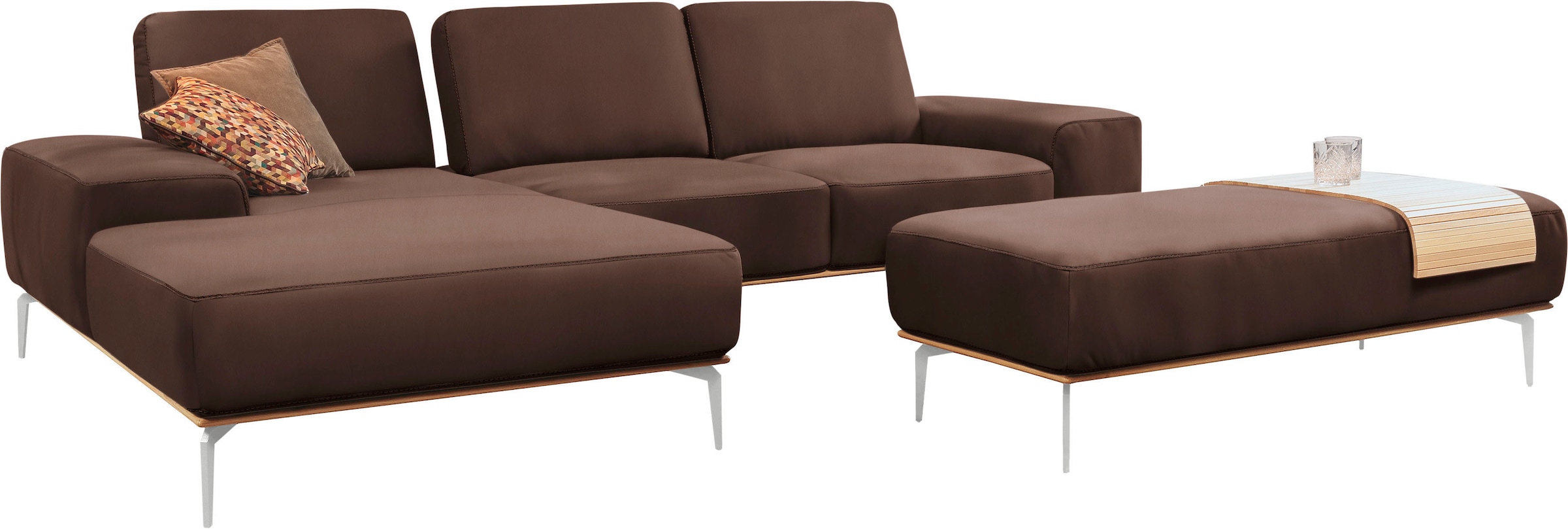 W.SCHILLIG Polsterhocker »run«, mit elegantem Holzsockel, Füße in Chrom glänzend, Breite 150 cm