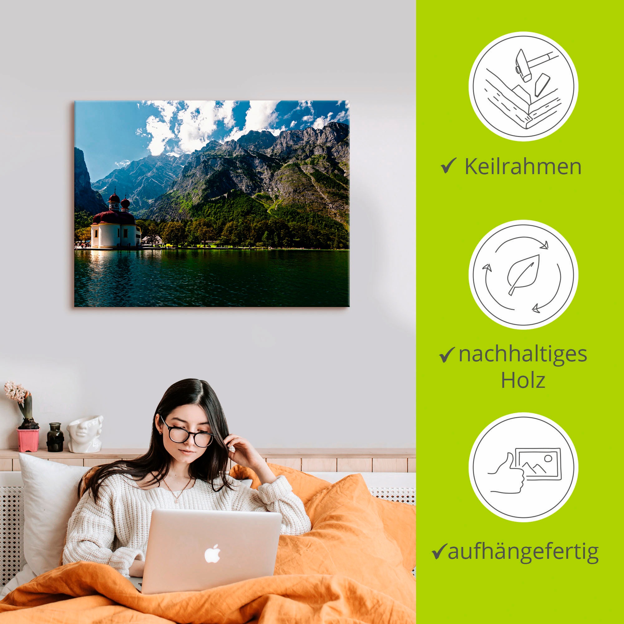 Artland Wandbild »St. Bartholomä (Königssee) I«, Berge, (1 St.), als Leinwandbild, Poster, Wandaufkleber in verschied. Größen