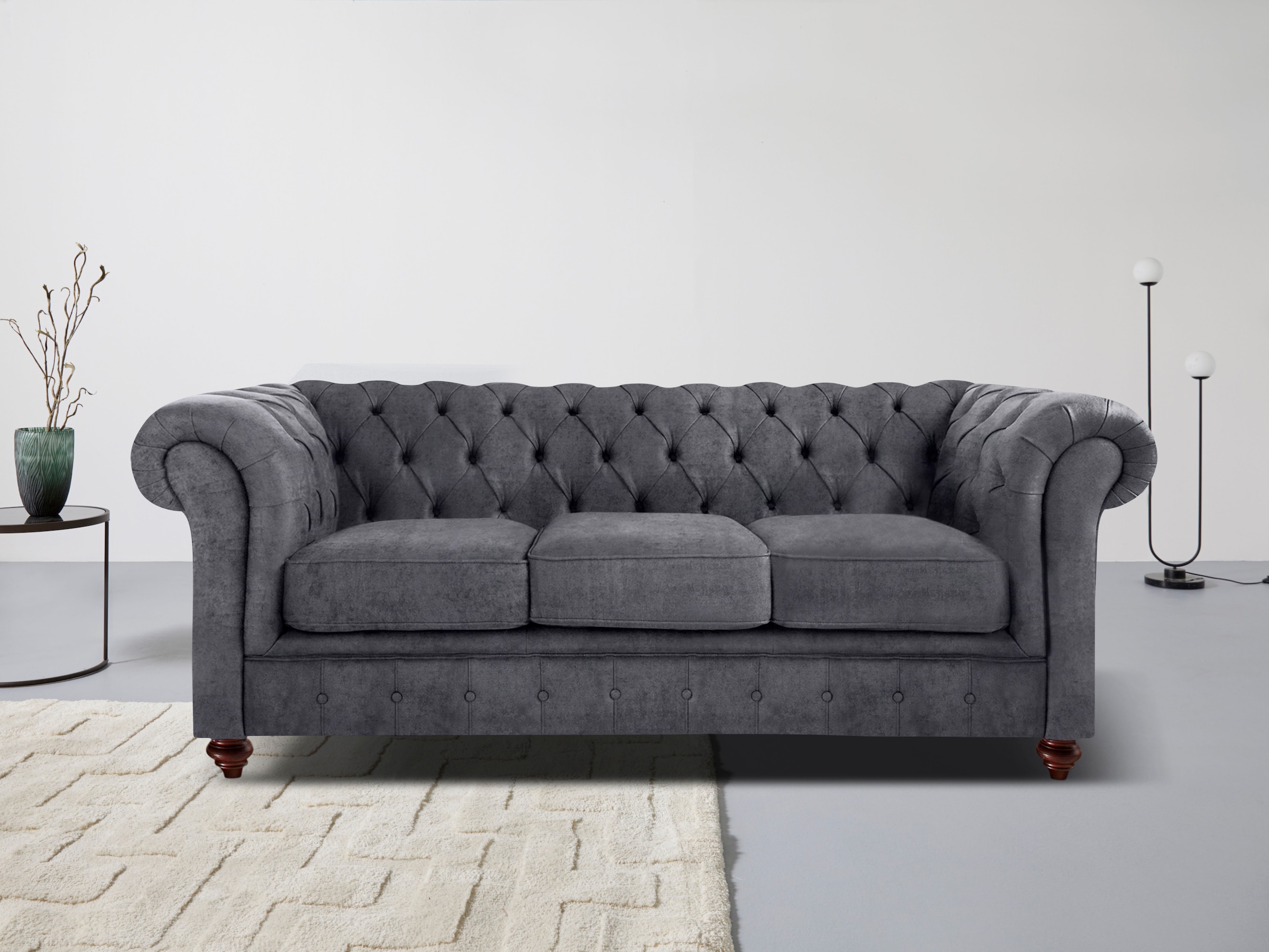 Home affaire Chesterfield-Sofa »Chesterfield 3-Sitzer B/T/H: 198/89/74 cm«, mit hochwertiger Knopfheftung, auch in Leder