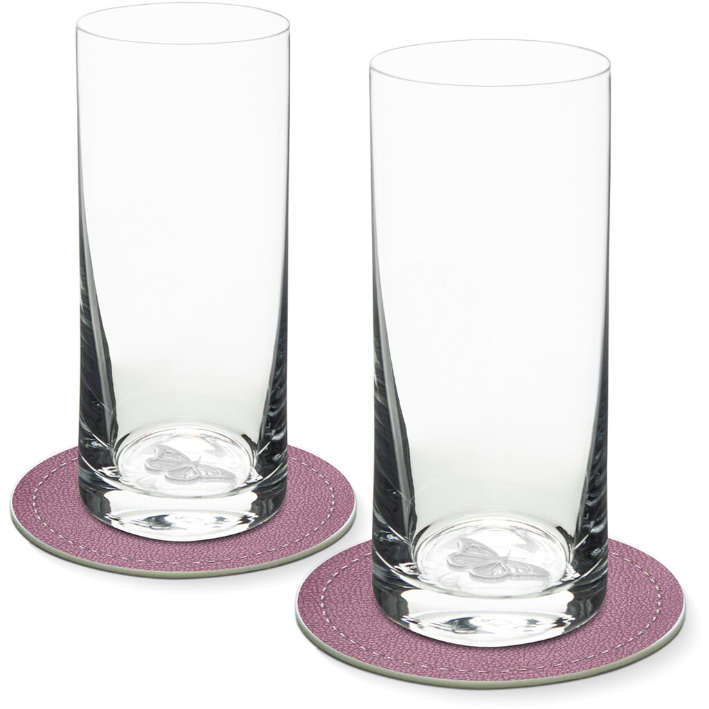 Contento Longdrinkglas, (Set, 4 tlg., 2 Longdrinkgläser und 2 Untersetzer)