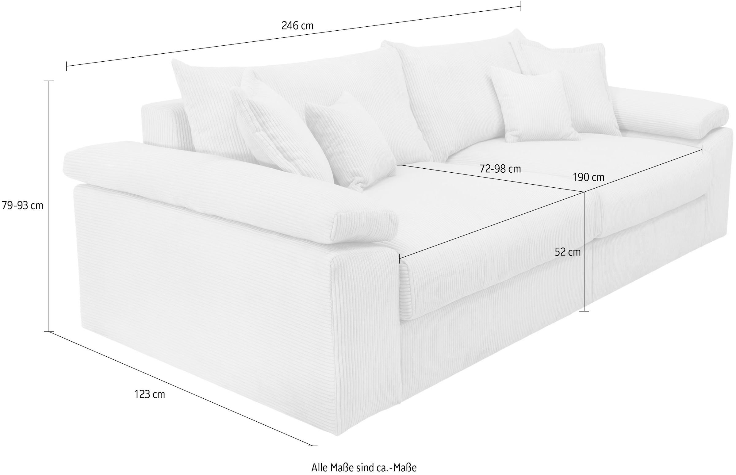 Home affaire Big-Sofa »Soft&Cosy XL, B: 246 cm - OTTO. Verlässliche Qualität.« Mega-Sofa, Cord oder Chenille-Struktur, mit Federkern & 4 Zierkissen