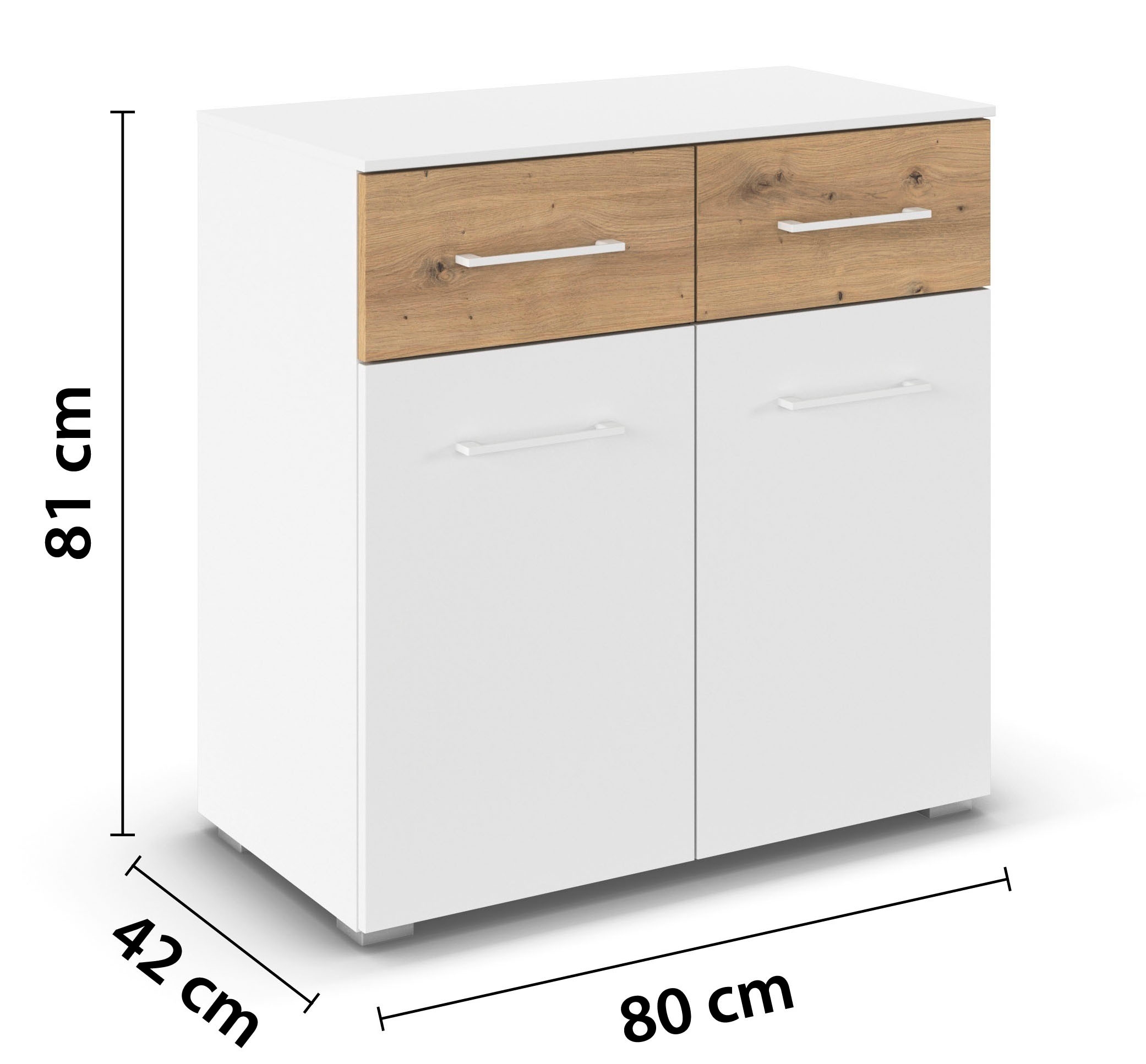 rauch Kombikommode »Sideboard Kommode Schubladenkommode Türenkommode BOSTON-EXTRA« B/H/T: 80/81/42 cm,  mit 2 geräumigen Schubladen, Einlegeboden verstellbar MADE IN GERMANY