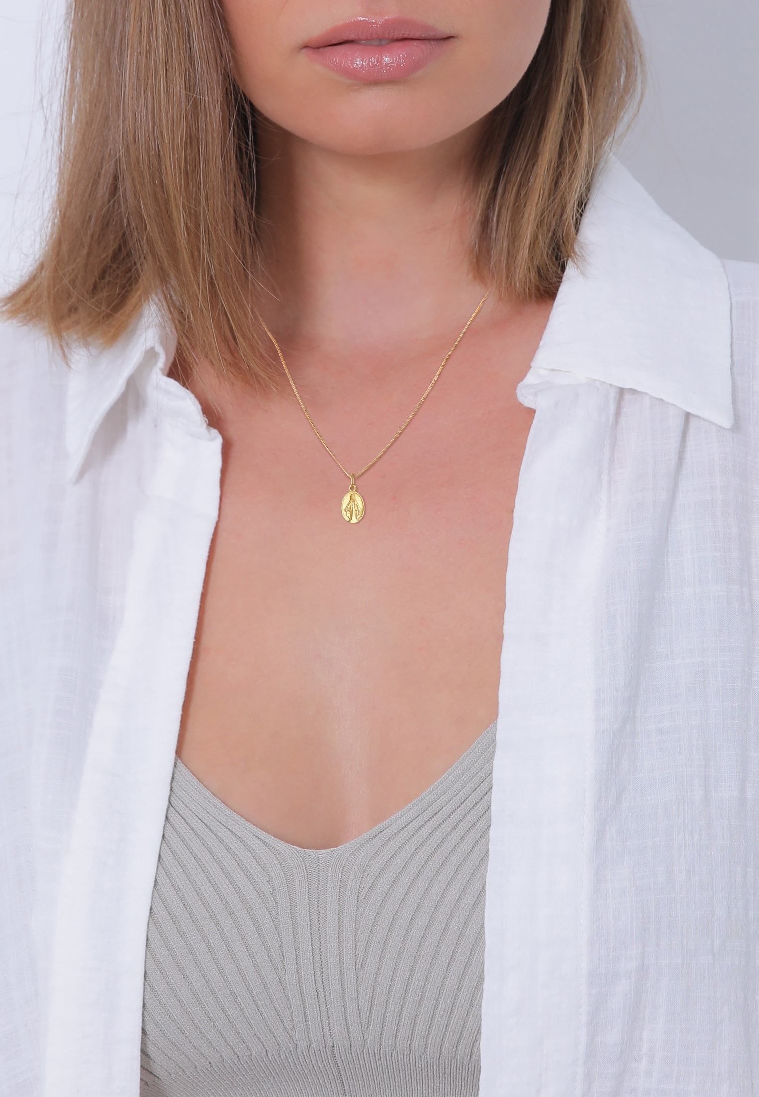 Elli Premium Kette mit Anhänger »Marienbild 375 Gelbgold«