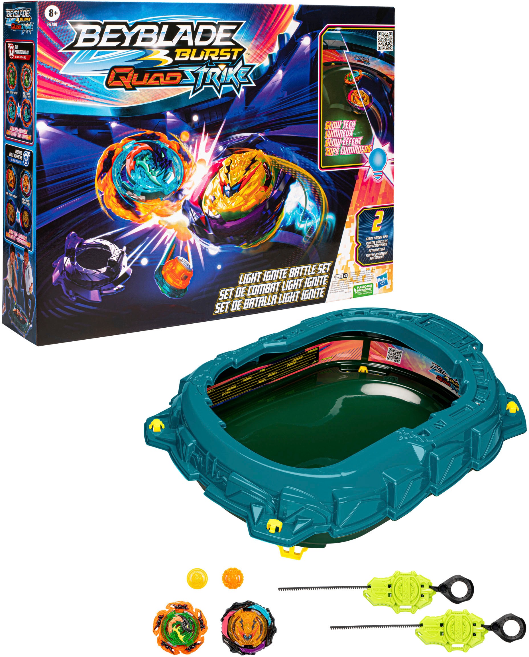 Hasbro Speed-Kreisel »Beyblade Burst QuadStrike Light Ignite Battle Set«, Arena mit 2 Startern und 2 rechtsdrehende Kreiseln