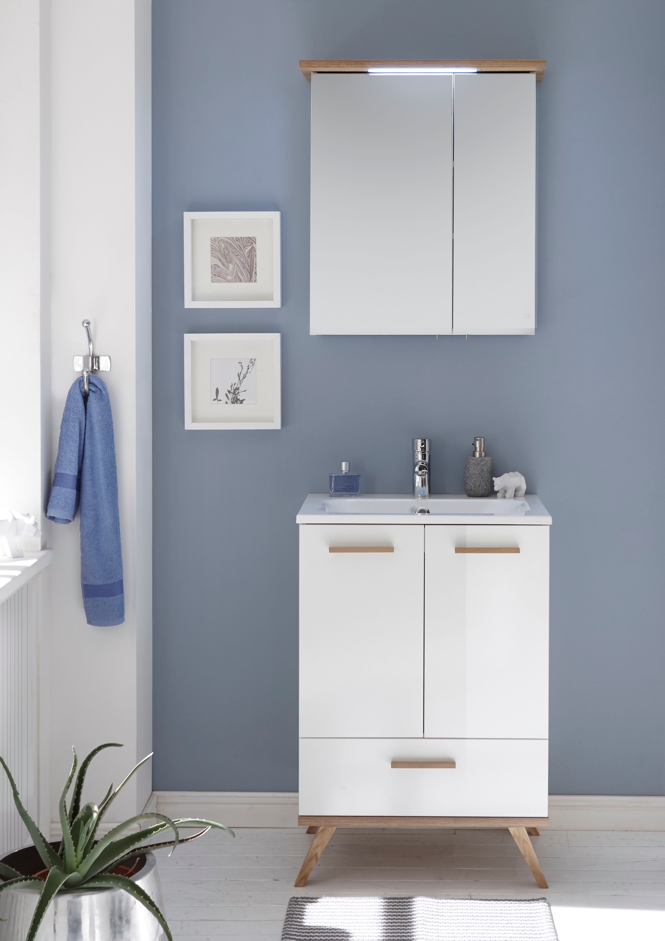 Saphir Badmöbel-Set »Quickset 2-teilig, Mineralmarmor-Waschtisch und LED-Sp günstig online kaufen