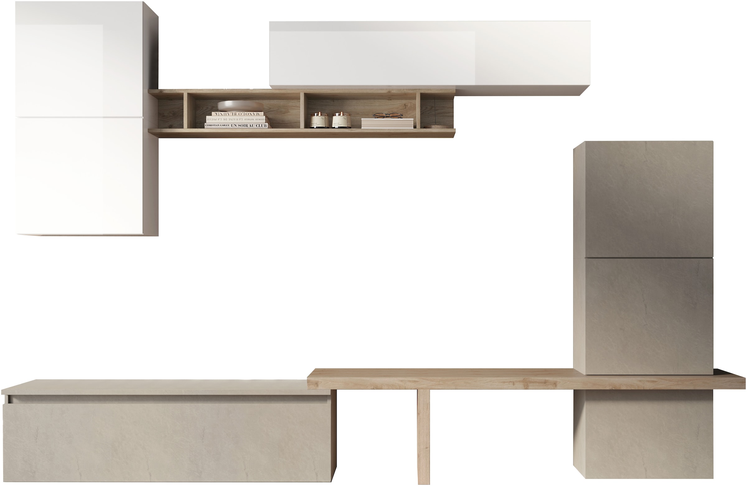 INOSIGN Wohnwand »INFINITY, 9tlg. Breite 290 cm, Höhe variabel, Schrankwand (Lowboard,«, T-Boden, 4x Hängewürfel, Würfel-Element, Wandregal, Hängeschrank)