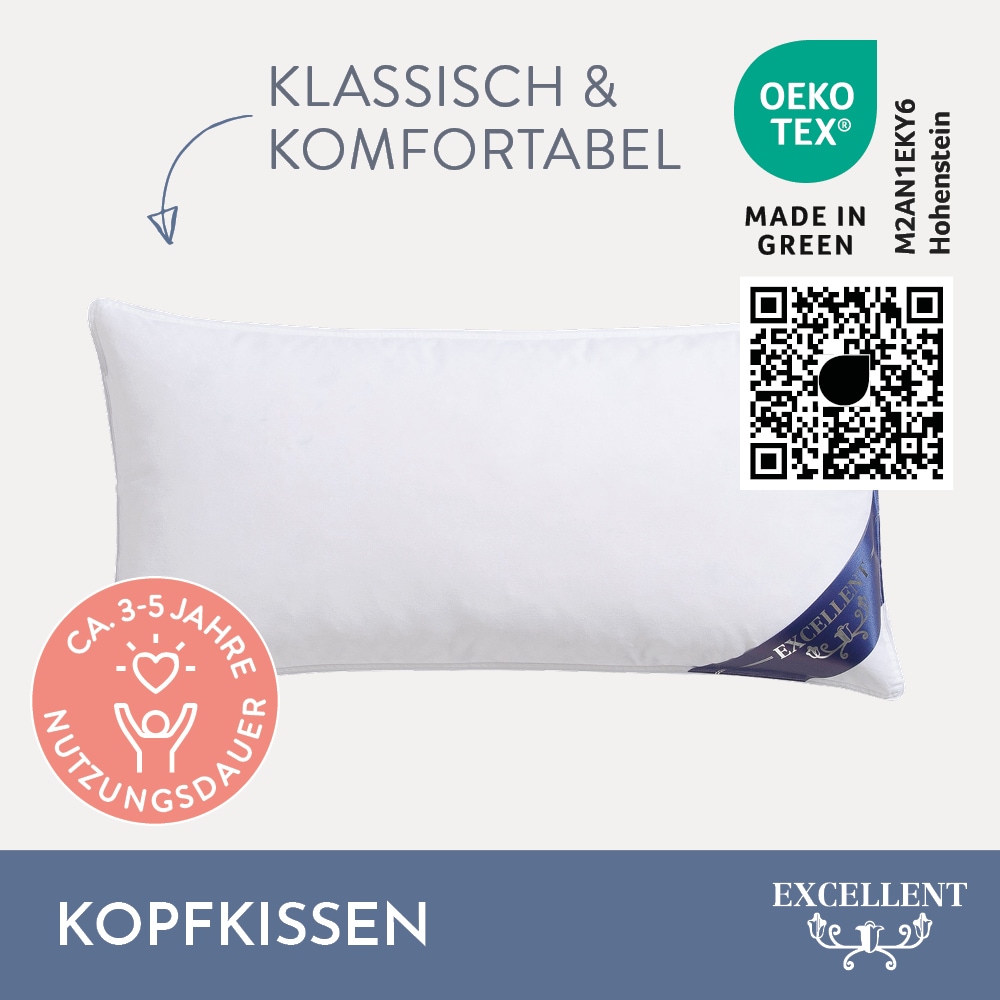 Excellent 3-Kammer-Kopfkissen »Davos«, (1 St.), mit 100% Gänsedaunen in den Außenkammern gefüllt