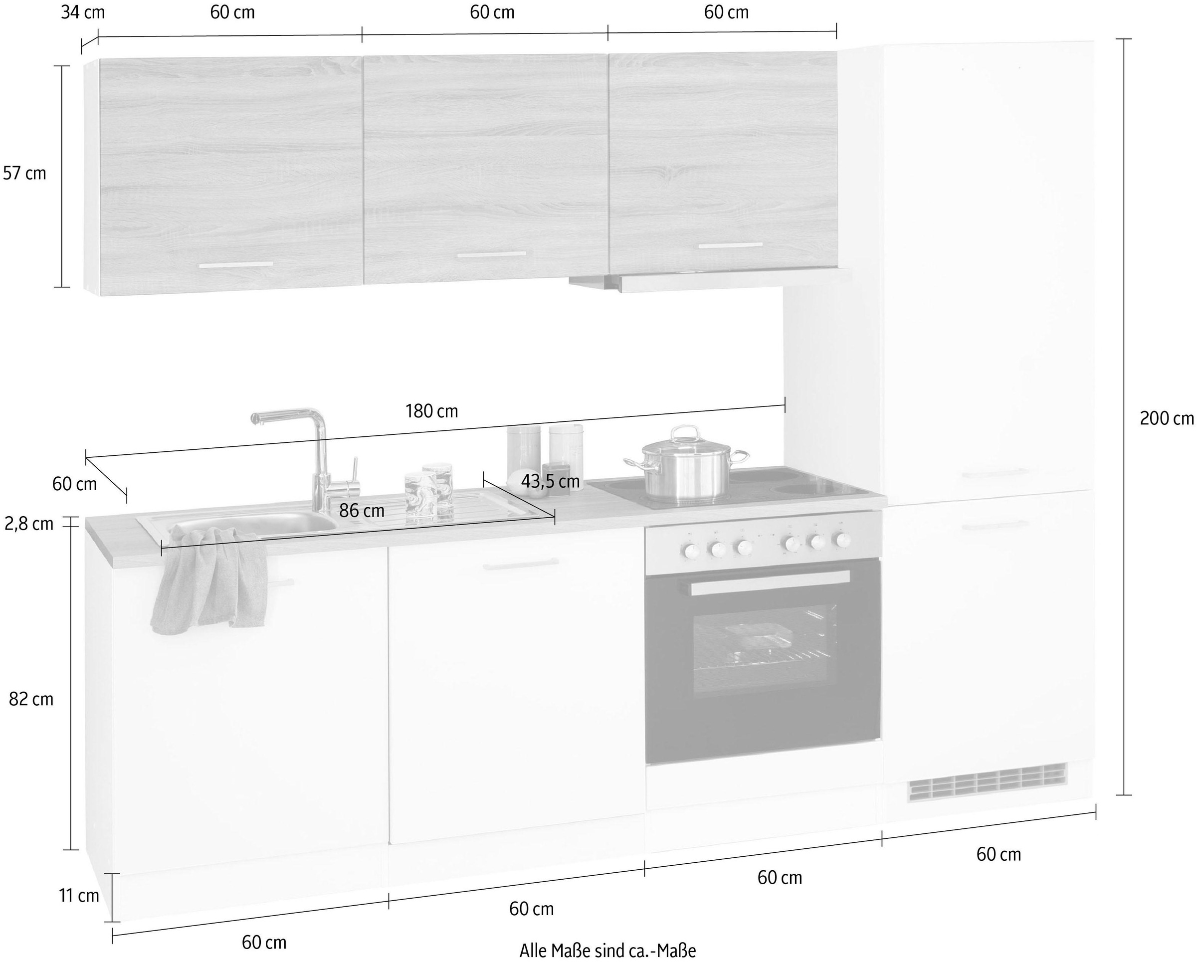 HELD MÖBEL Küchenzeile »Visby«, mit E-Geräte, 240 cm, inkl. Kühl/Gefrierkombination und Geschirrspüler