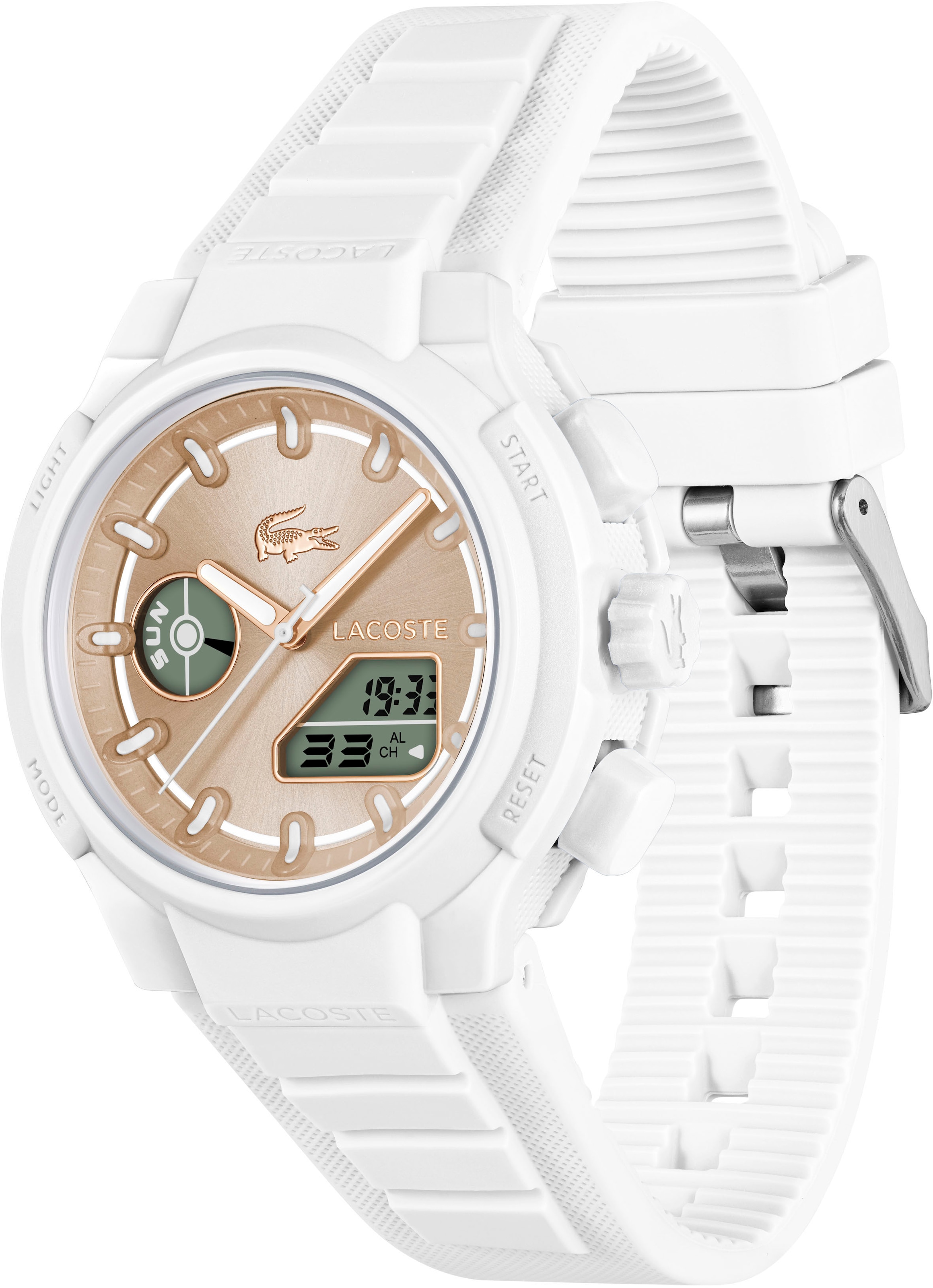 Lacoste Quarzuhr »LC33«, Armbanduhr, Damenuhr, Silikonarmband, analog, digital, Stoppfunktion