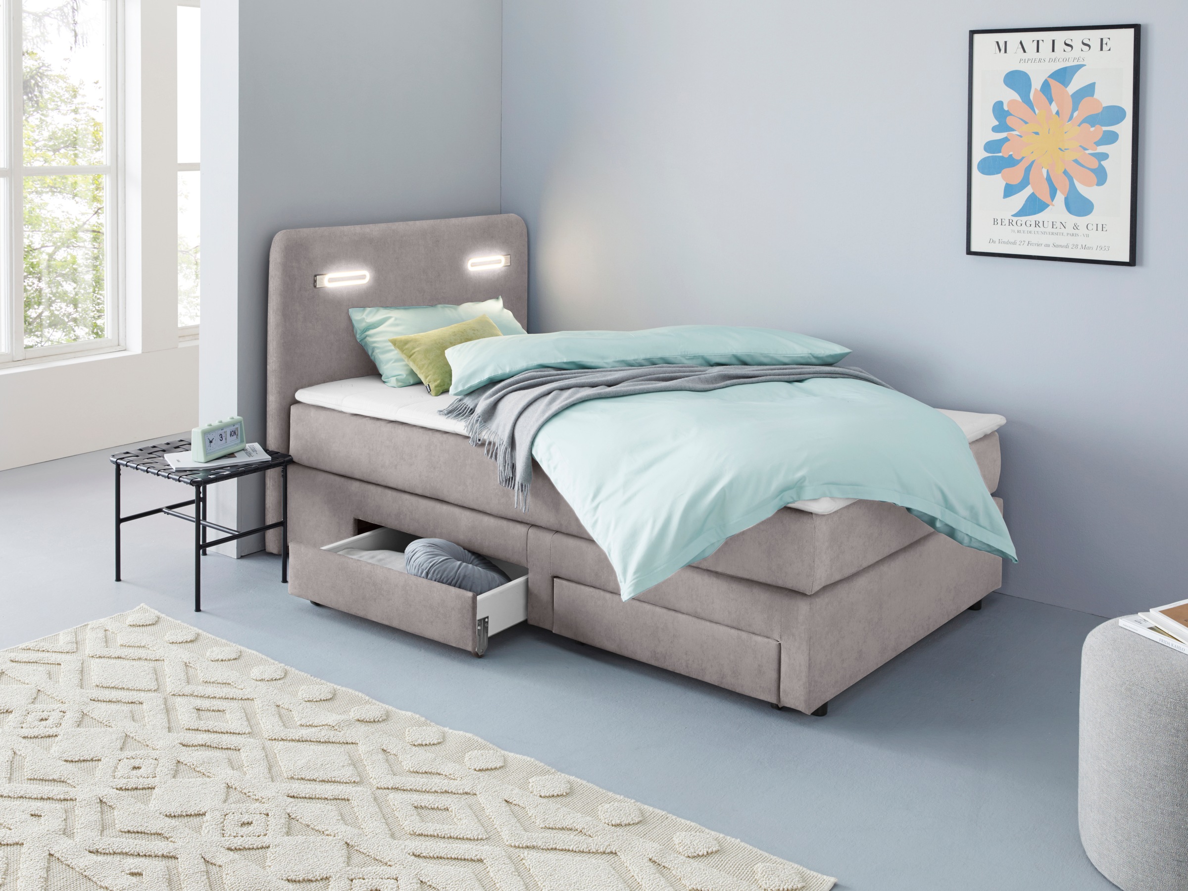 INOSIGN Boxbett »Luan«, Schubkästen, LED-Beleuchtung und Topper, in Breite 120 cm und 180 cm