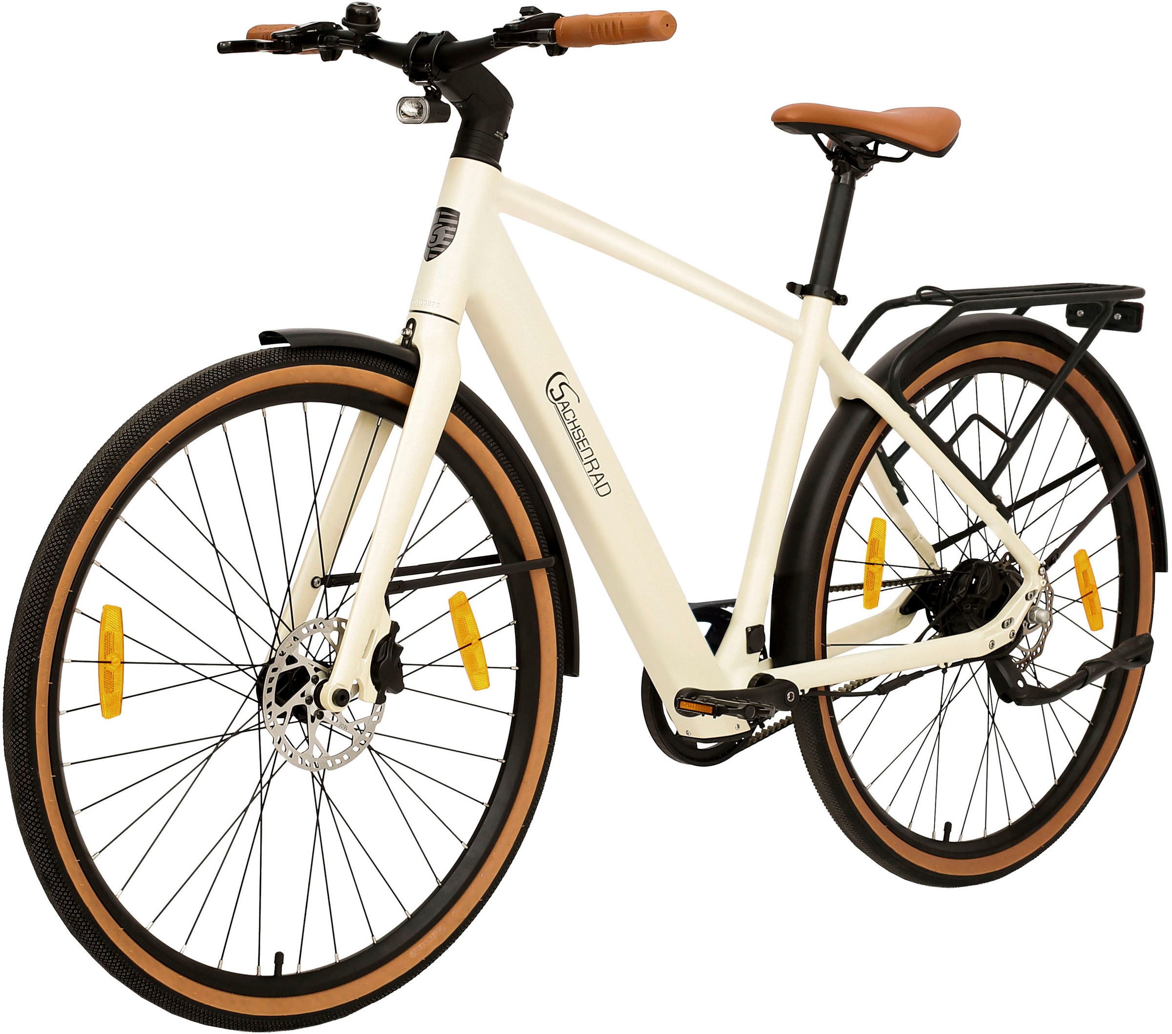 SachsenRad »C3M Roma II« 1 Gang ohne Schaltung Heckmotor 250 W ohne Gepäckträger und Schutzblech,  KI-Unterstützung, Riemenantrieb, Alarmanlage, leichte 16 kg