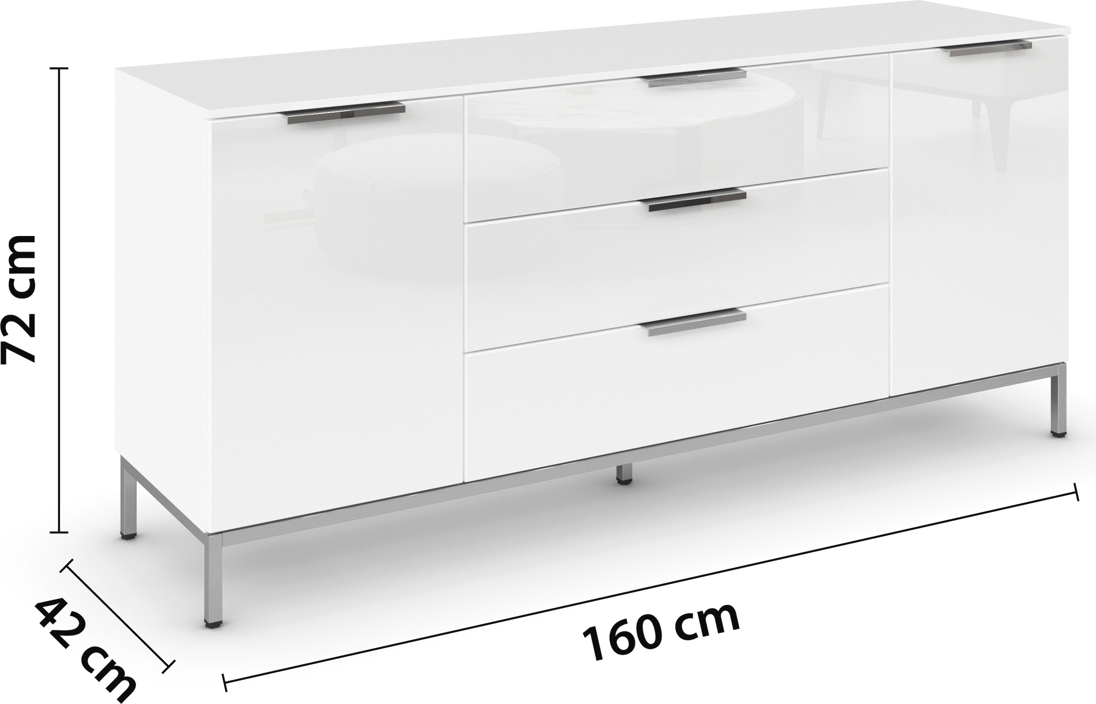 rauch Kombikommode »Kommode Türkommode Sideboard Kombikommode FLIPP mit Glasfront«, (Breite 160 cm mit 2 Einlegeböden), 2-türig mit 3 Schubladen und Soft-Close-Funktion sowie Glasfront
