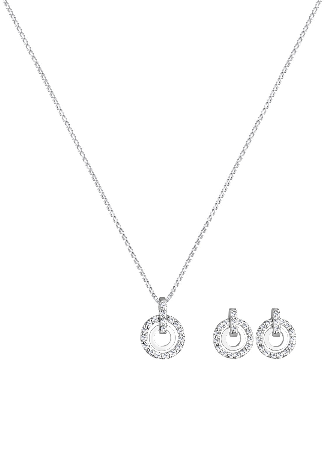Elli Schmuckset »Kreis Glas Kristalle Weiß 925 Sterling Silber«