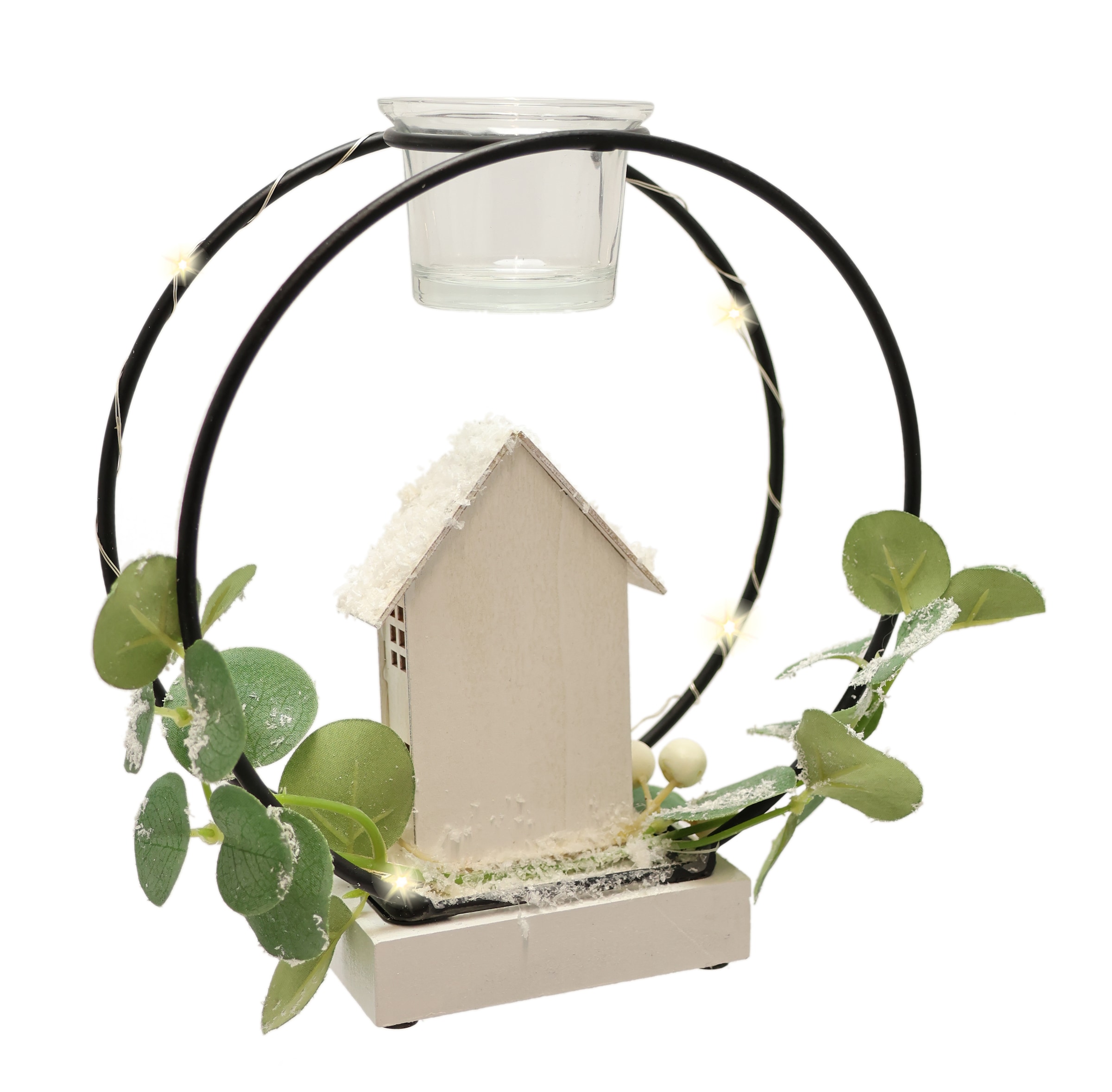 I.GE.A. Kunstkranz »Teelichthalter Deko-Kranz« Mit LED Licht Teelichtkerze Eukalyptus Haus Lichterkette