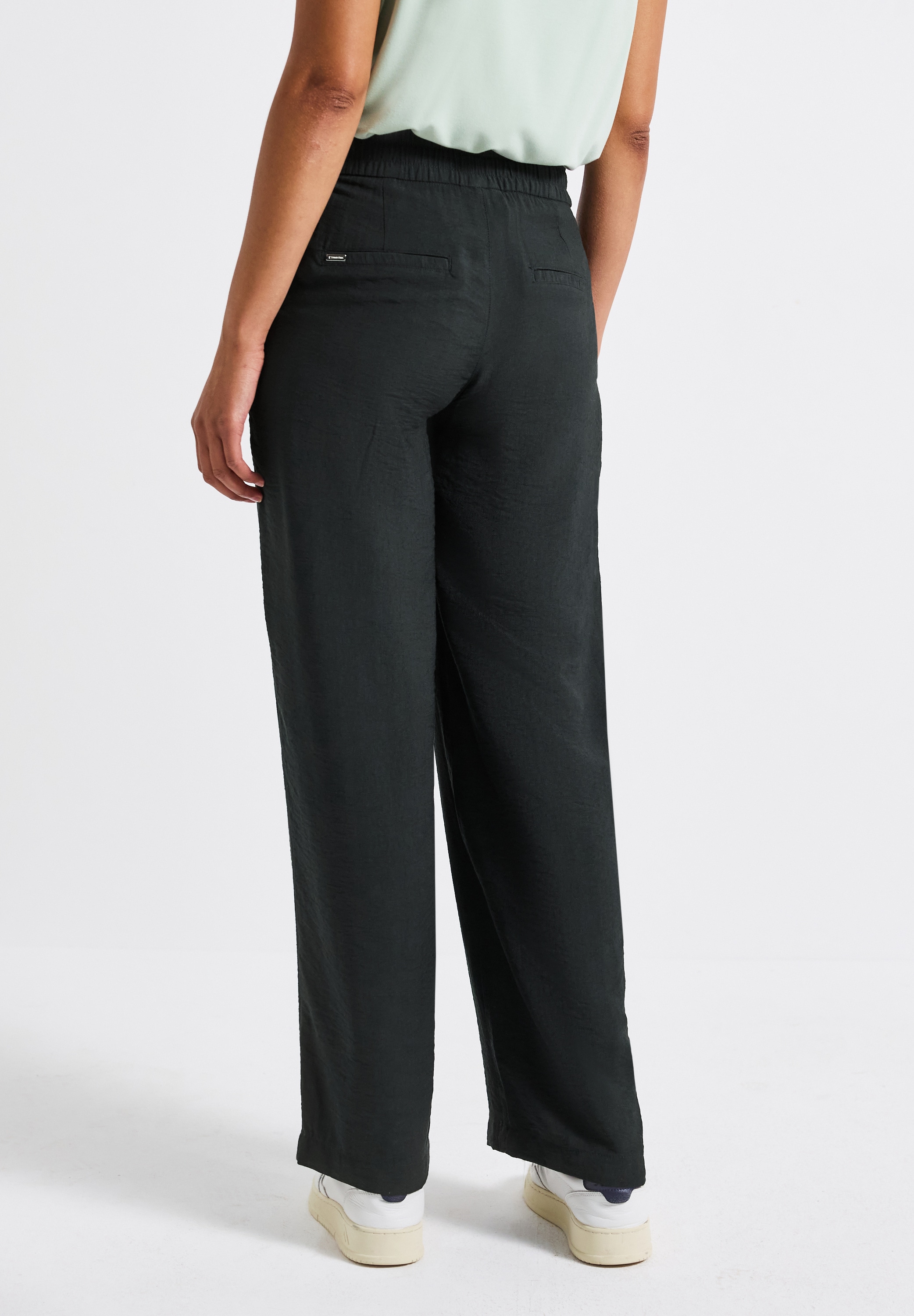 STREET ONE Stoffhose, Sommerhose weites Bein, mit Kordelzug und elastischem Bund