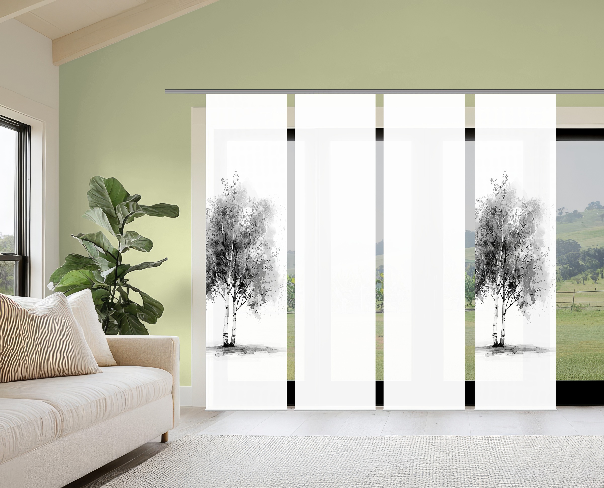 HOME WOHNIDEEN Schiebegardine »TREE« Paneelwagen 4 Stk. tlg. Schiebewand Seidenoptik, SET, Digitaldruck