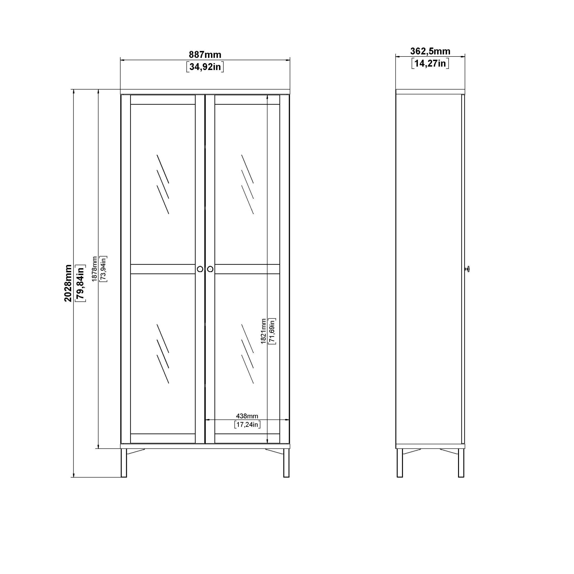 INOSIGN Vitrine »Roma Vitrinenschrank, Standvitrine, Glasvitrine, Schrank, Stauraum«, 2 Glastüren, Höhe 200 cm, 6 Fächer, Breite 89 cm