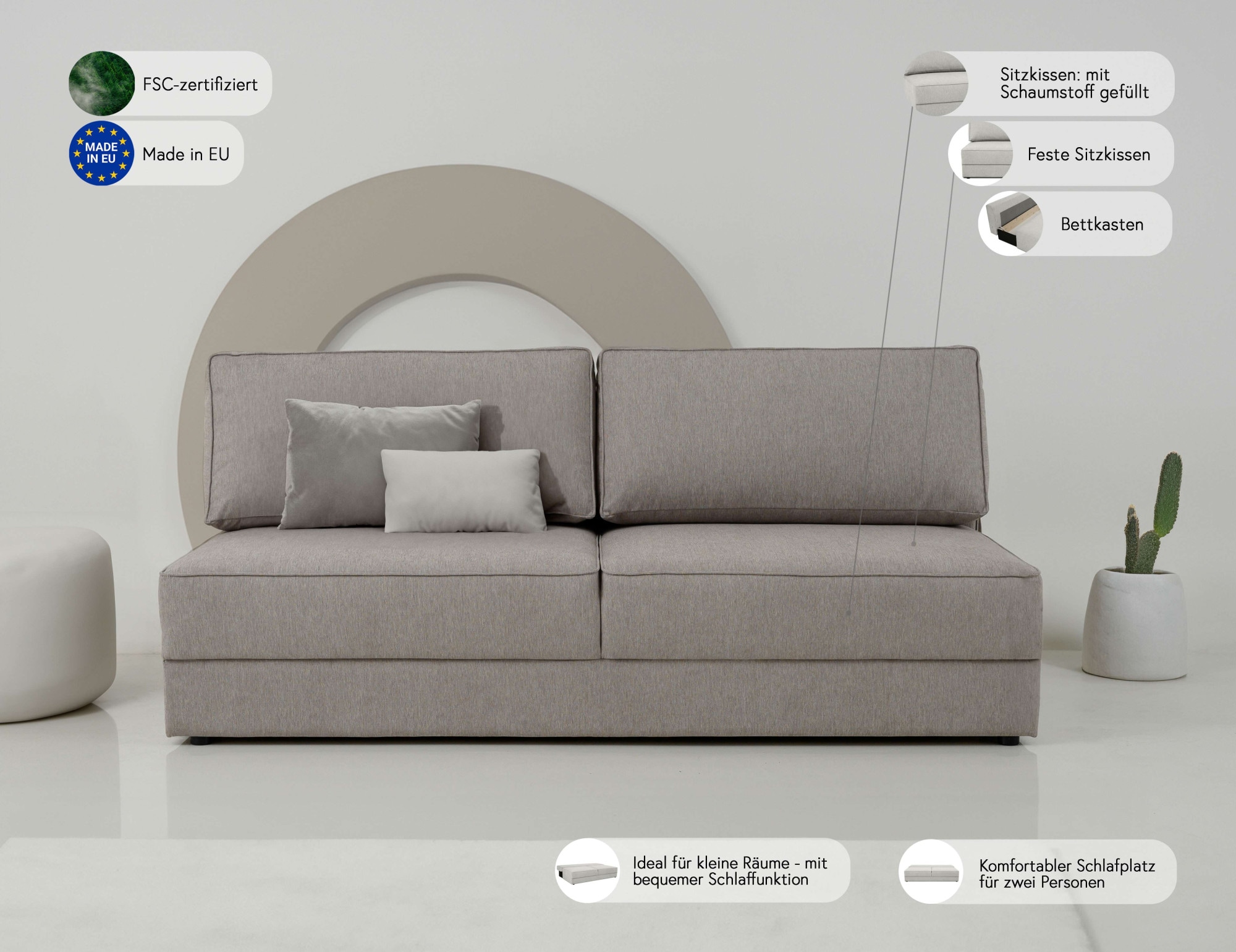 INOSIGN Schlafsofa »Simonton 3-Sitzer, Breite 202 cm«, Liegefläche 202x146 cm, inkl. Bettkasten, weicher Struktur-Stoff