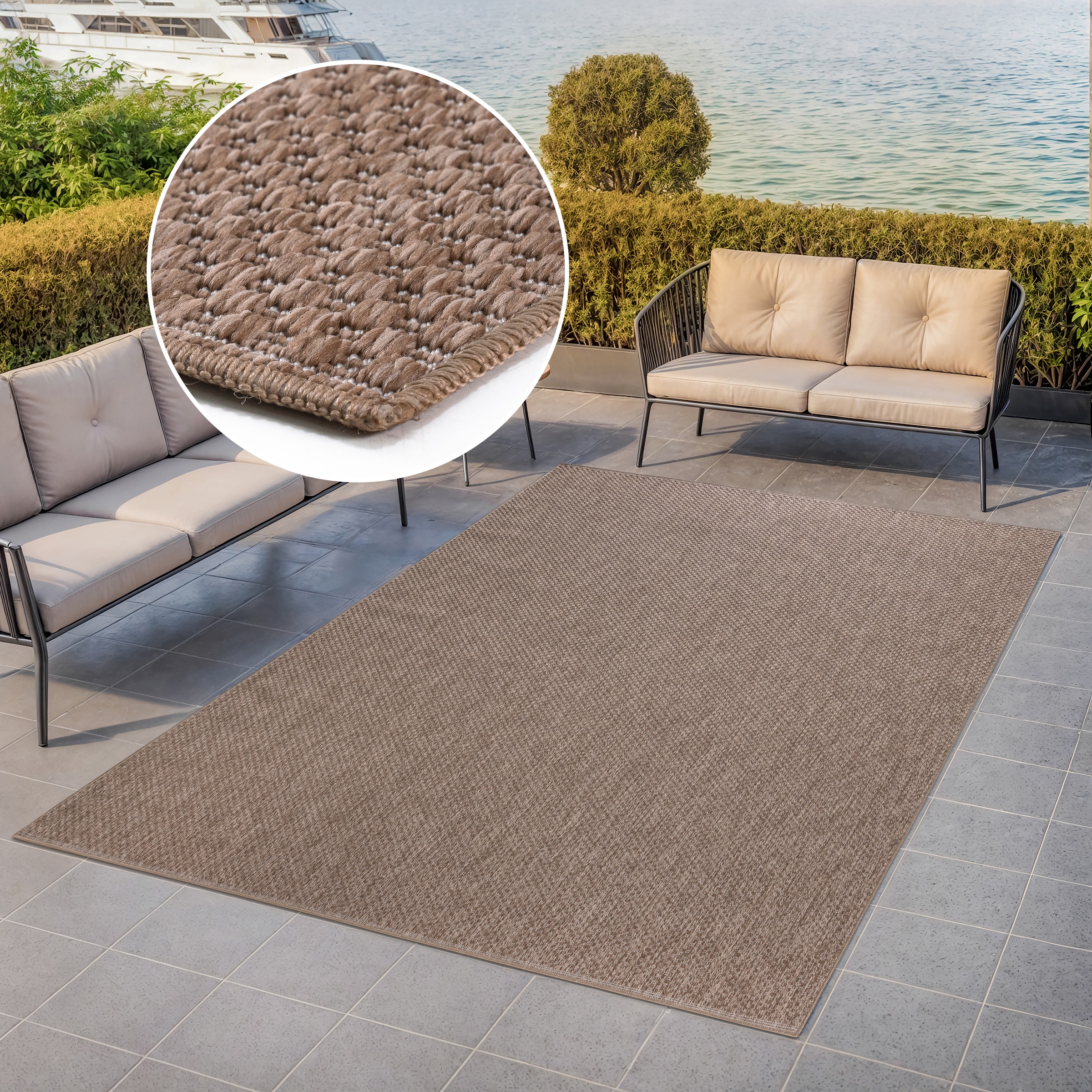 my home Teppich »Rhodos, In-und Outdoor geeignet«, rechteckig, 3 mm Höhe, Sisal-Optik, Wetterfest & UV-beständig, Wohnzimmer, Balkon, Camping