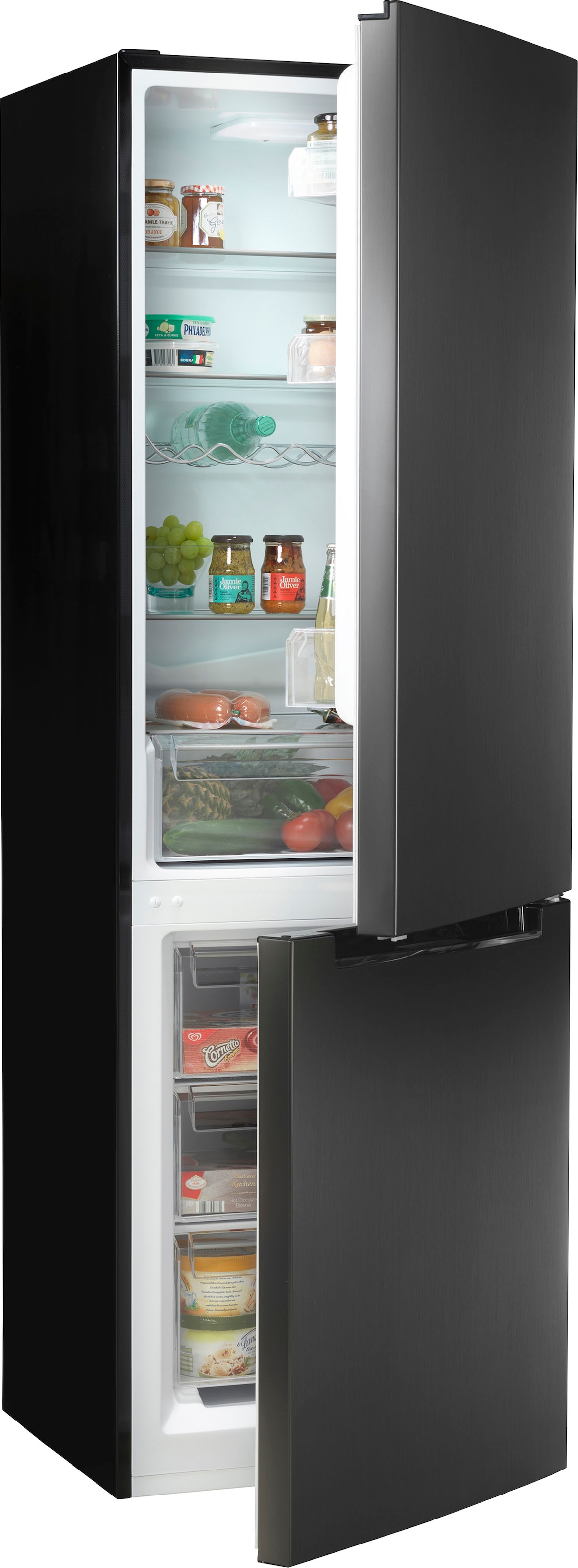 LED Kühlschrank mit Gefrierfach Schwarz Matt 55cm breit A+ 