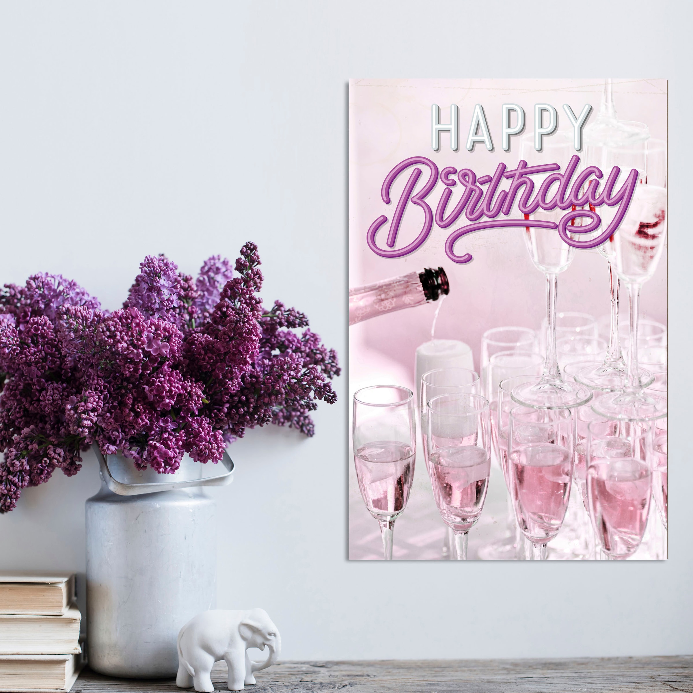 queence Metallbild »Champagne Birthday«, Sprüche, (1 St.), Geburtstag, Geschenk Idee, Champagner, rosa