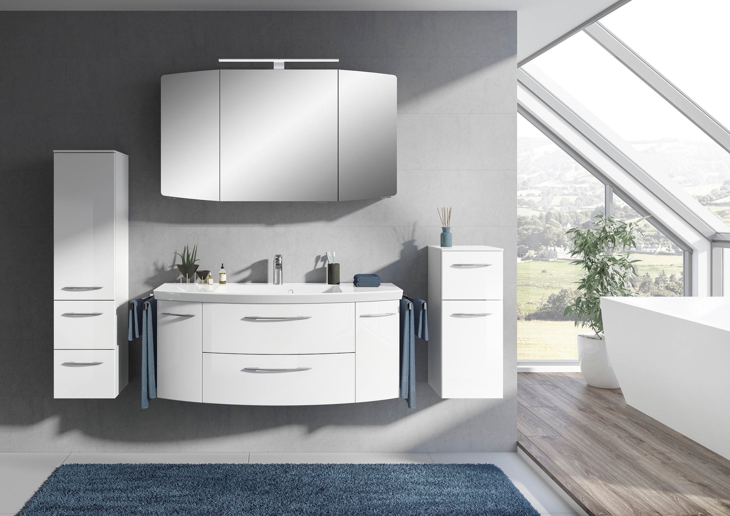 Saphir Badmöbel-Set »Cassca Sprint 4-teilig Mineralmarmor-Waschtisch mit LE günstig online kaufen